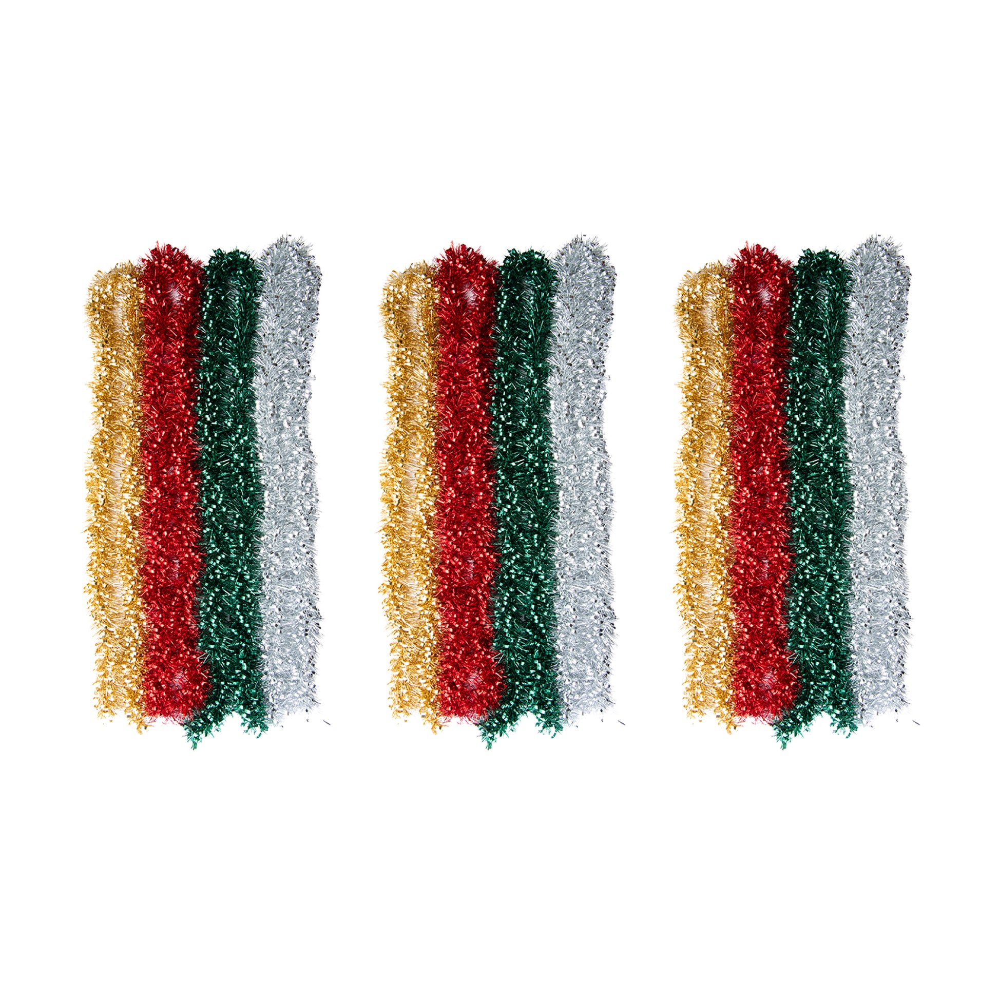 2m Mixed Cut Metallic Tinsel Garland Assorted, Garland, Holiday Decor- Set of 12
