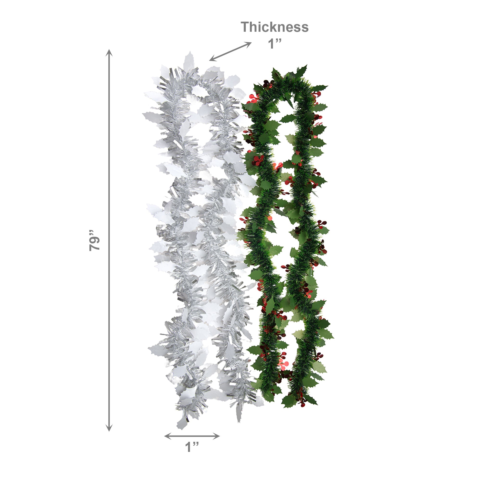 2m Tinsel Garland with Leaf Cutouts Assorted, Garland, Holiday Decor- Set of 12
