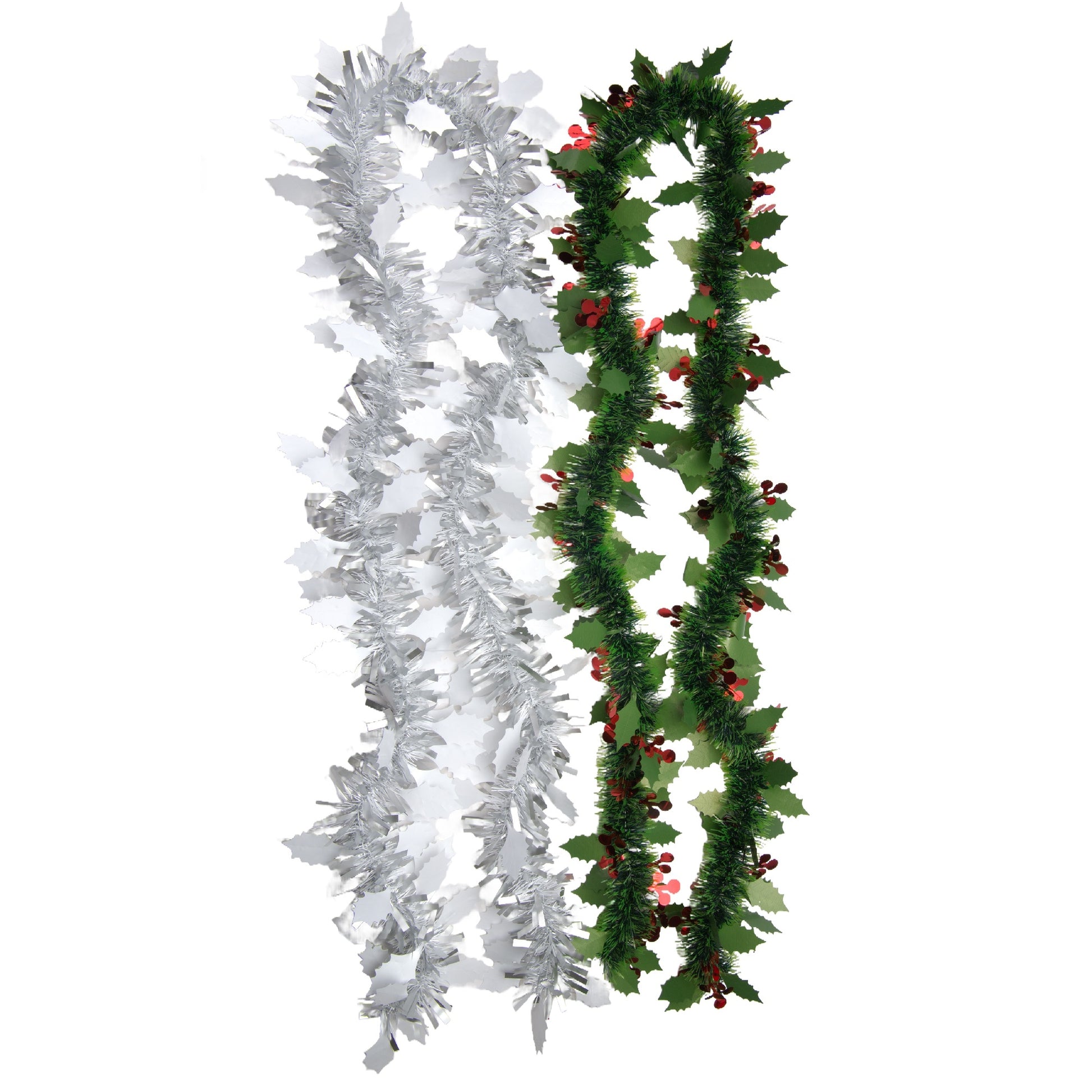2m Tinsel Garland with Leaf Cutouts Assorted, Garland, Holiday Decor- Set of 12
