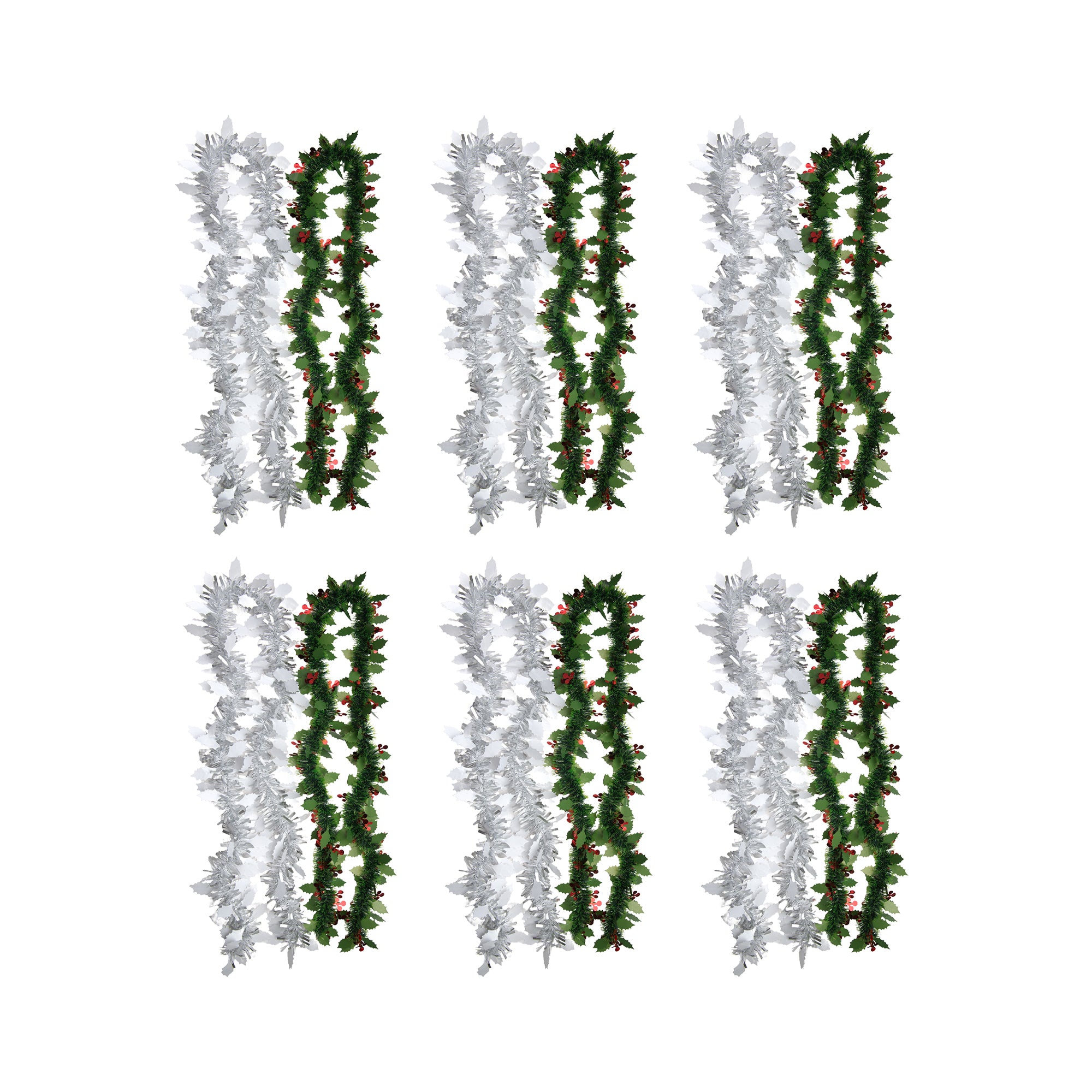 2m Tinsel Garland with Leaf Cutouts Assorted, Garland, Holiday Decor- Set of 12