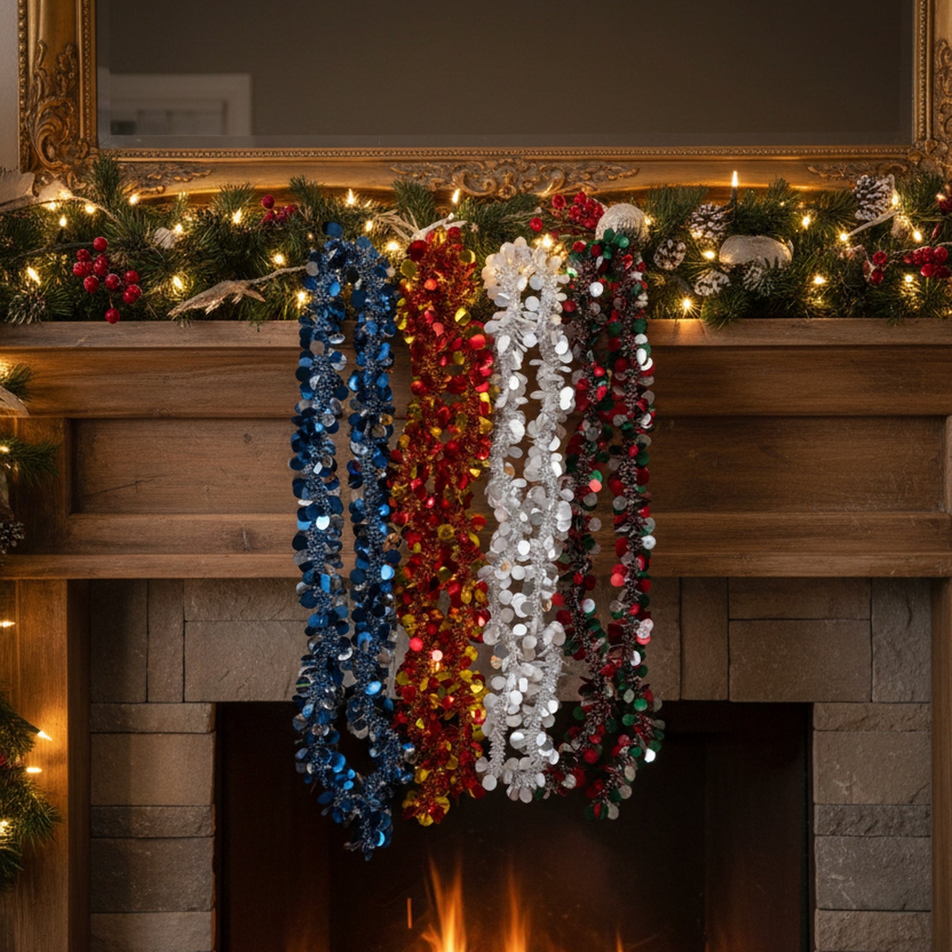 2m Metallic Sequin Discs Tinsel Garland Assorted, Garland, Holiday Decor- Set of 12