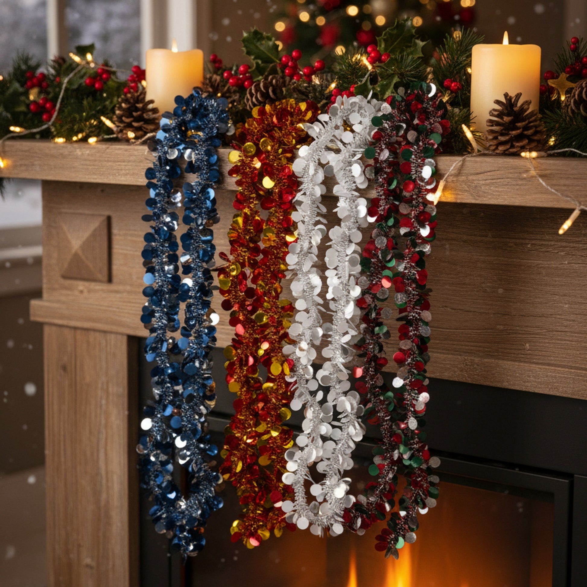2m Metallic Sequin Discs Tinsel Garland Assorted, Garland, Holiday Decor- Set of 12