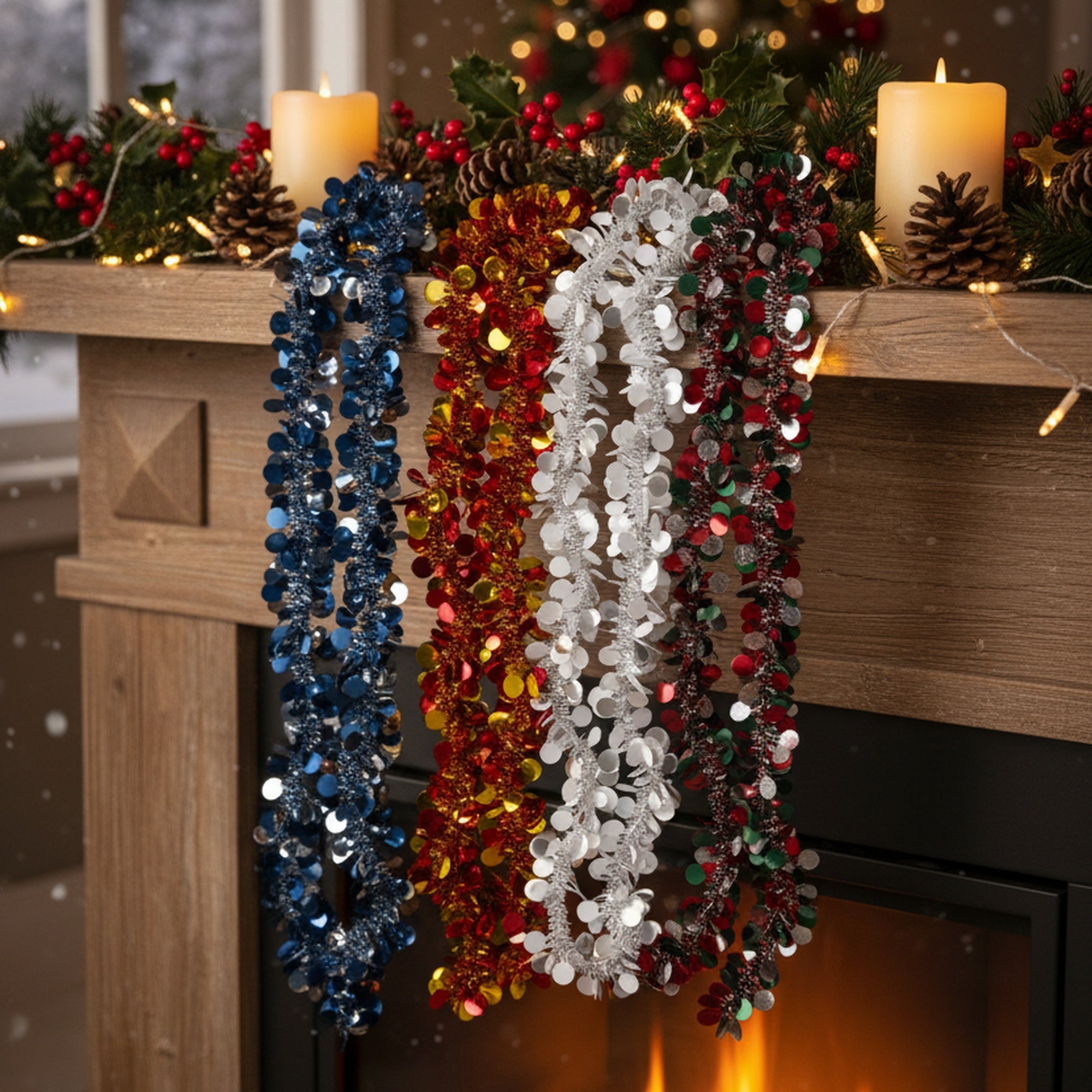 2m Metallic Sequin Discs Tinsel Garland Assorted, Garland, Holiday Decor- Set of 12