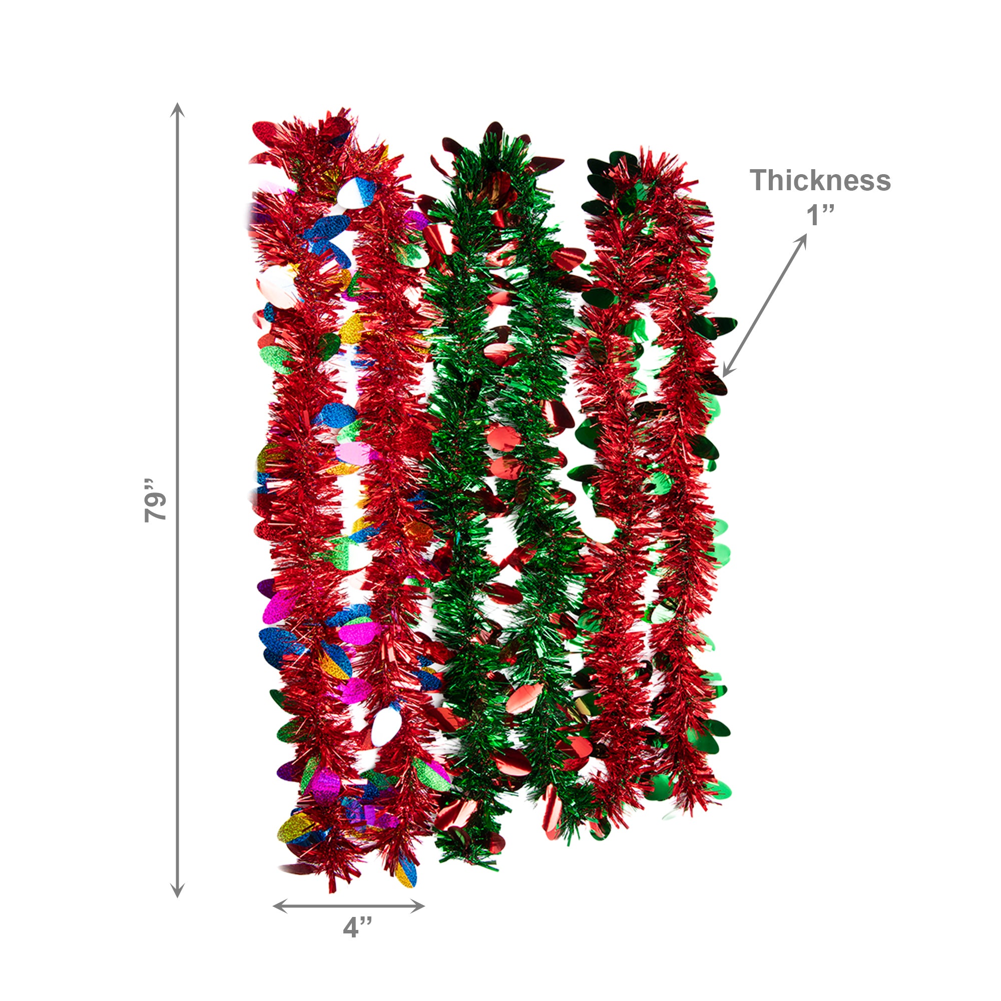 2m Metallic Tinsel Garland with Petal Cutouts Assorted, Garland, Holiday Decor- Set of 12