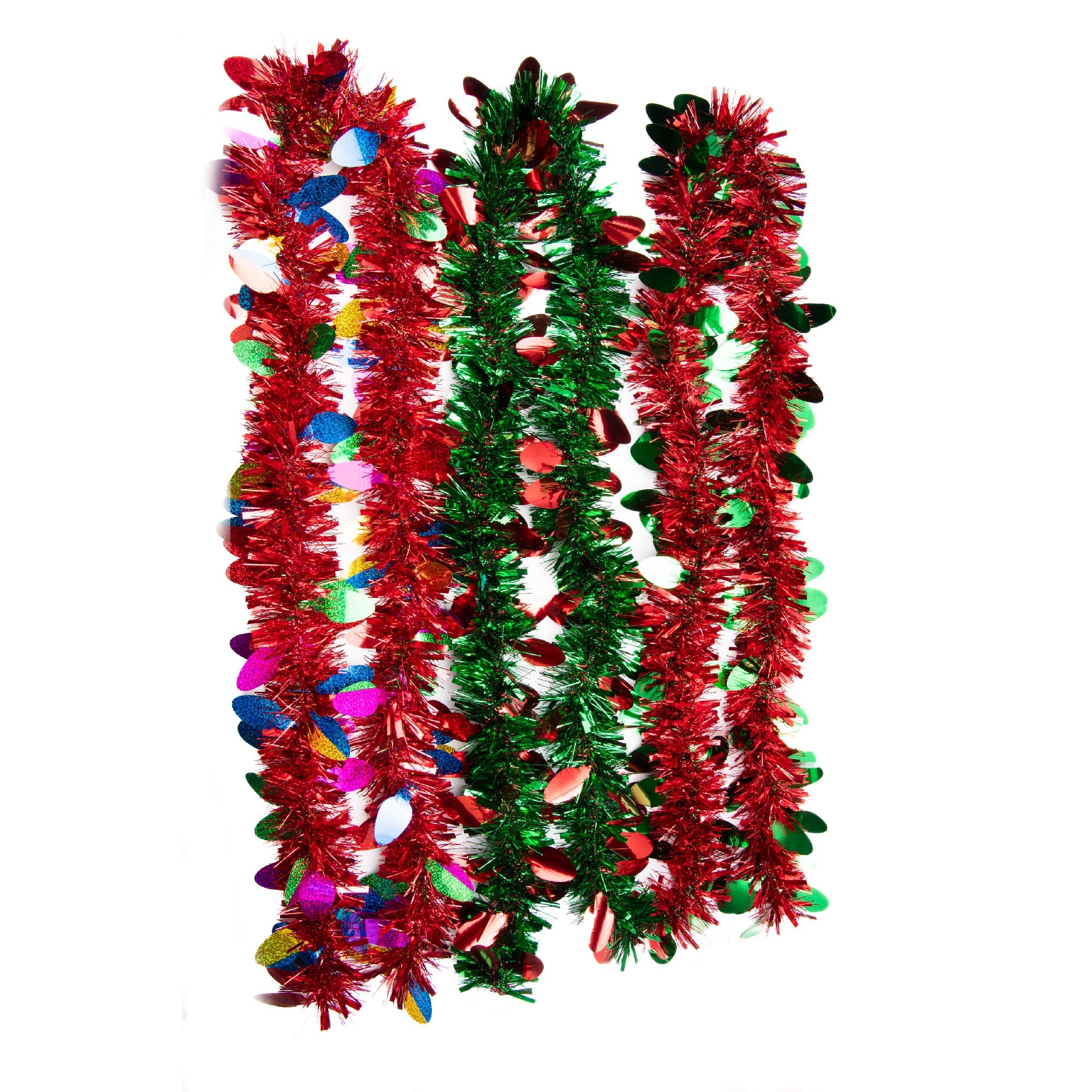 2m Metallic Tinsel Garland with Petal Cutouts Assorted, Garland, Holiday Decor- Set of 12