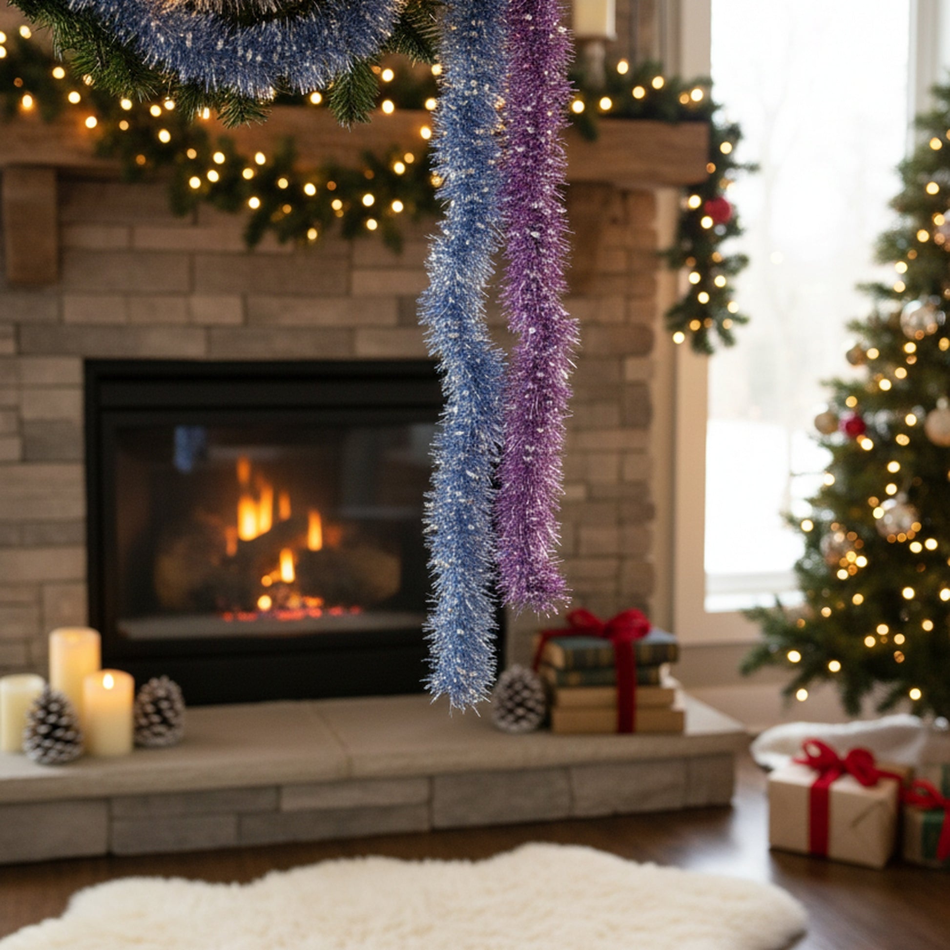 2m Metallic Tinsel Mixed Needle Garland Assorted, Garland, Holiday Decor- Set of 12