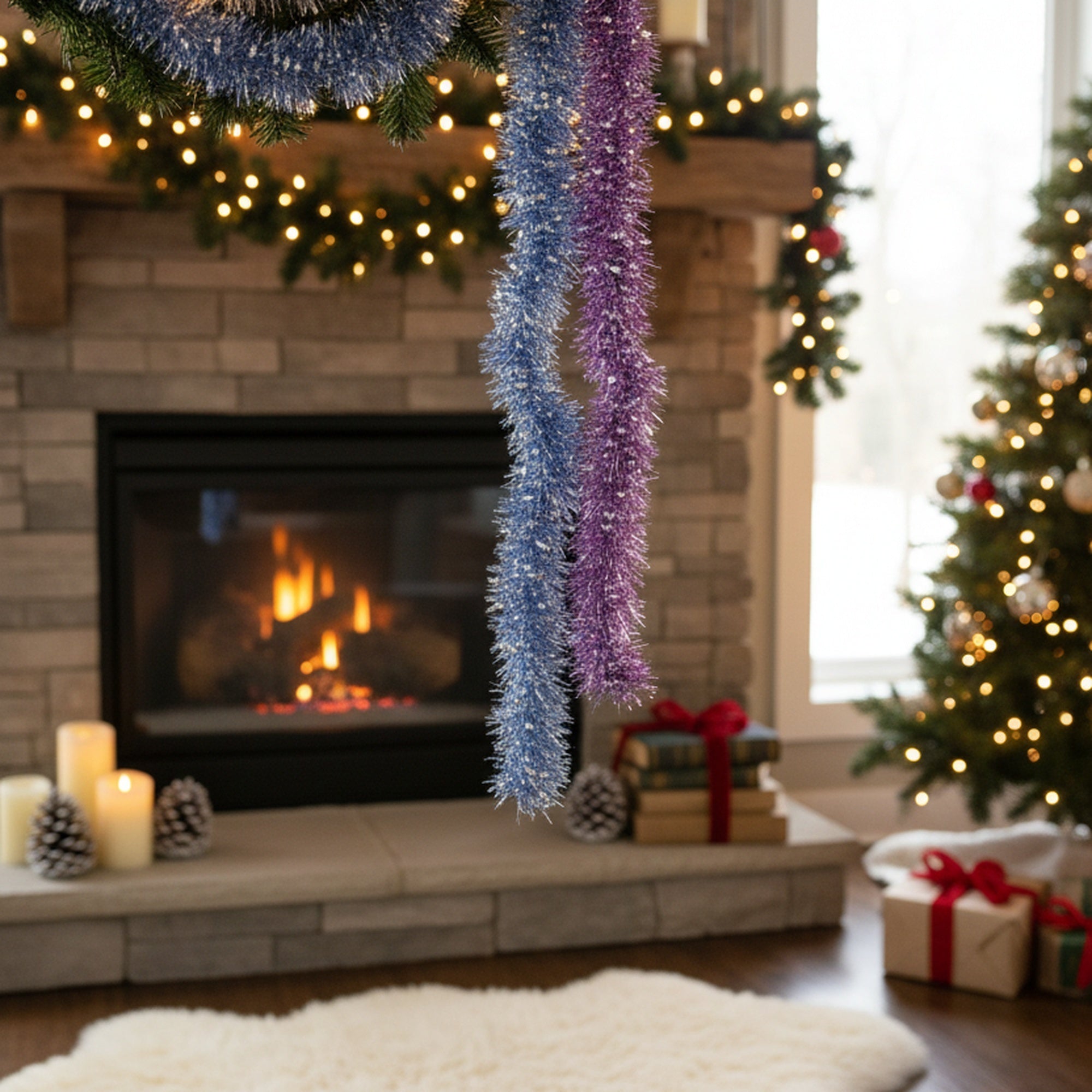 2m Metallic Tinsel Mixed Needle Garland Assorted, Garland, Holiday Decor- Set of 12