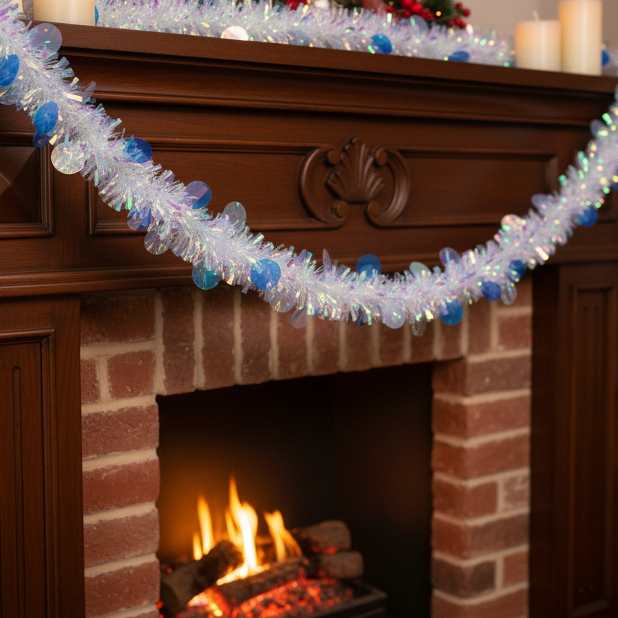 2m Iridescent Tinsel Garland Assorted, Garland, Holiday Decor- Set of 12