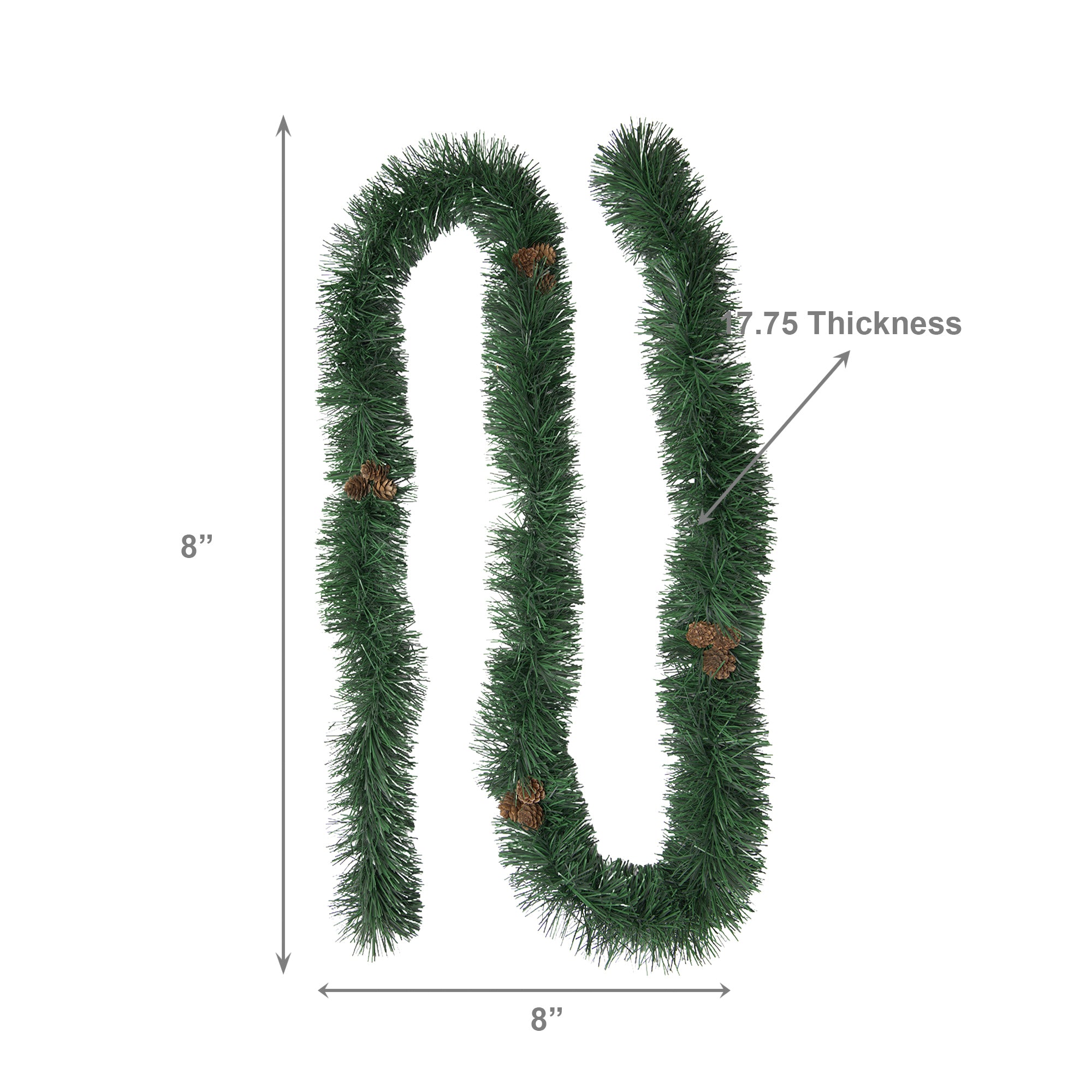 2m Green Tinsel Garland with Pinecones, Garland, Holiday Decor- Set of 2
