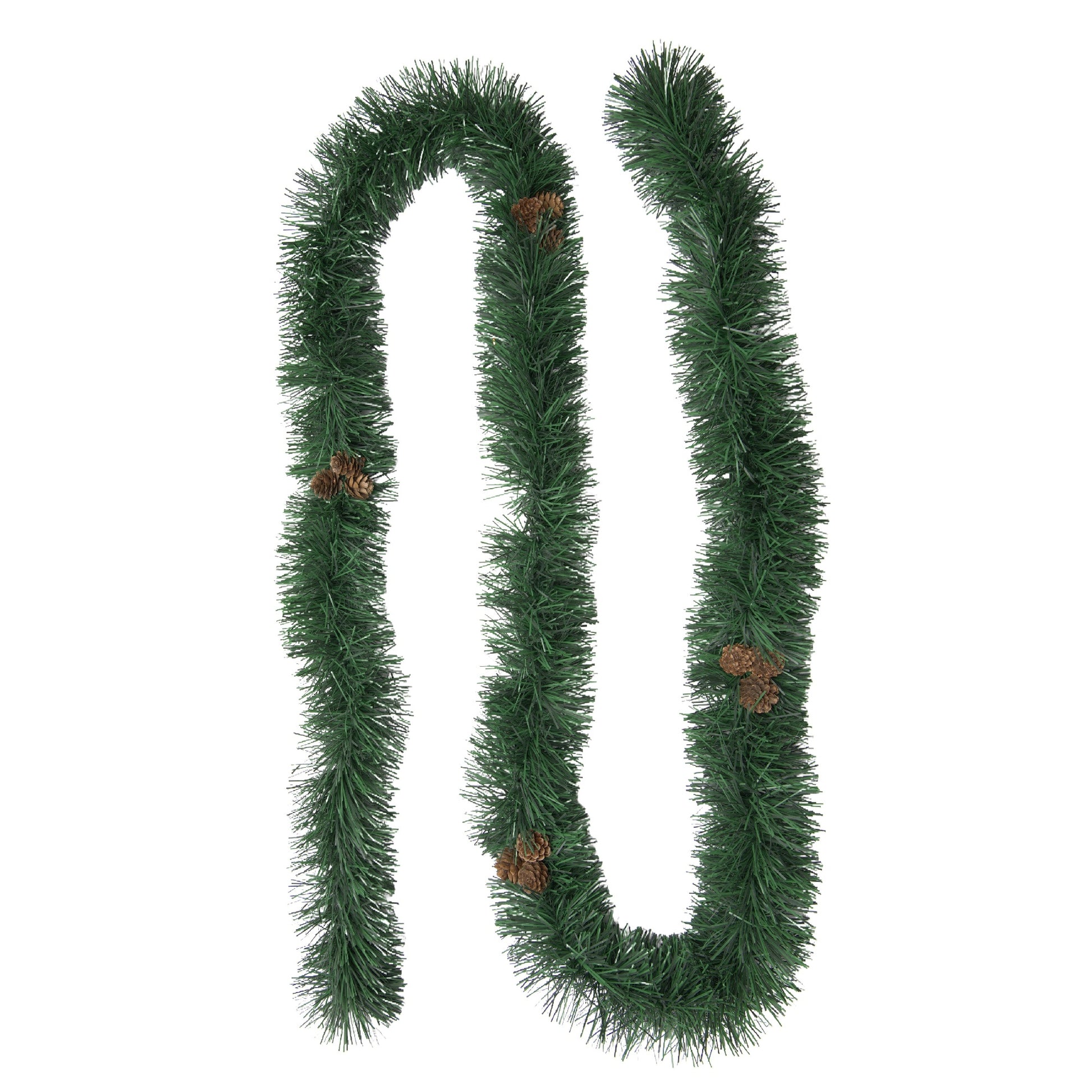 2m Green Tinsel Garland with Pinecones, Garland, Holiday Decor- Set of 2