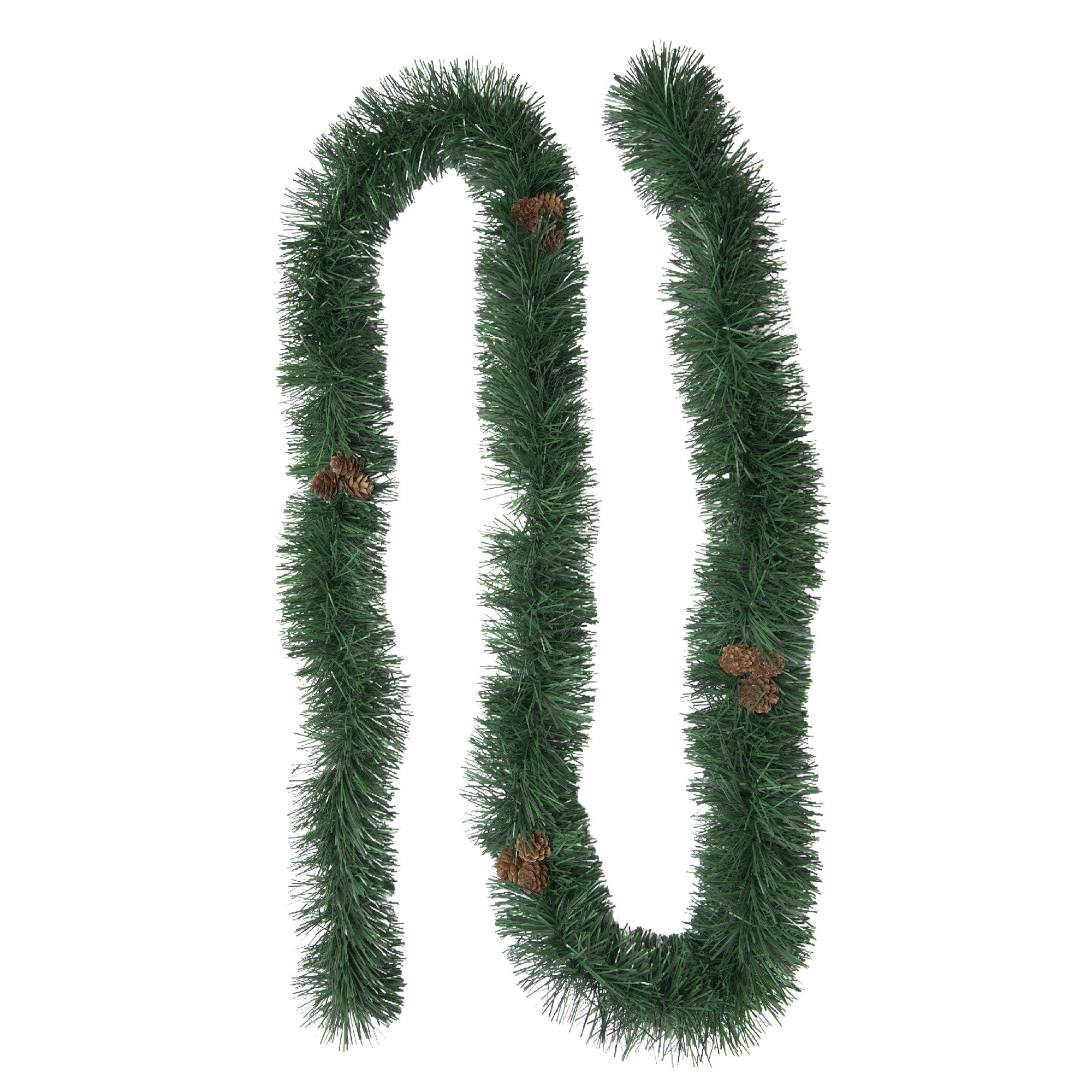 2m Green Tinsel Garland with Pinecones, Garland, Holiday Decor- Set of 2