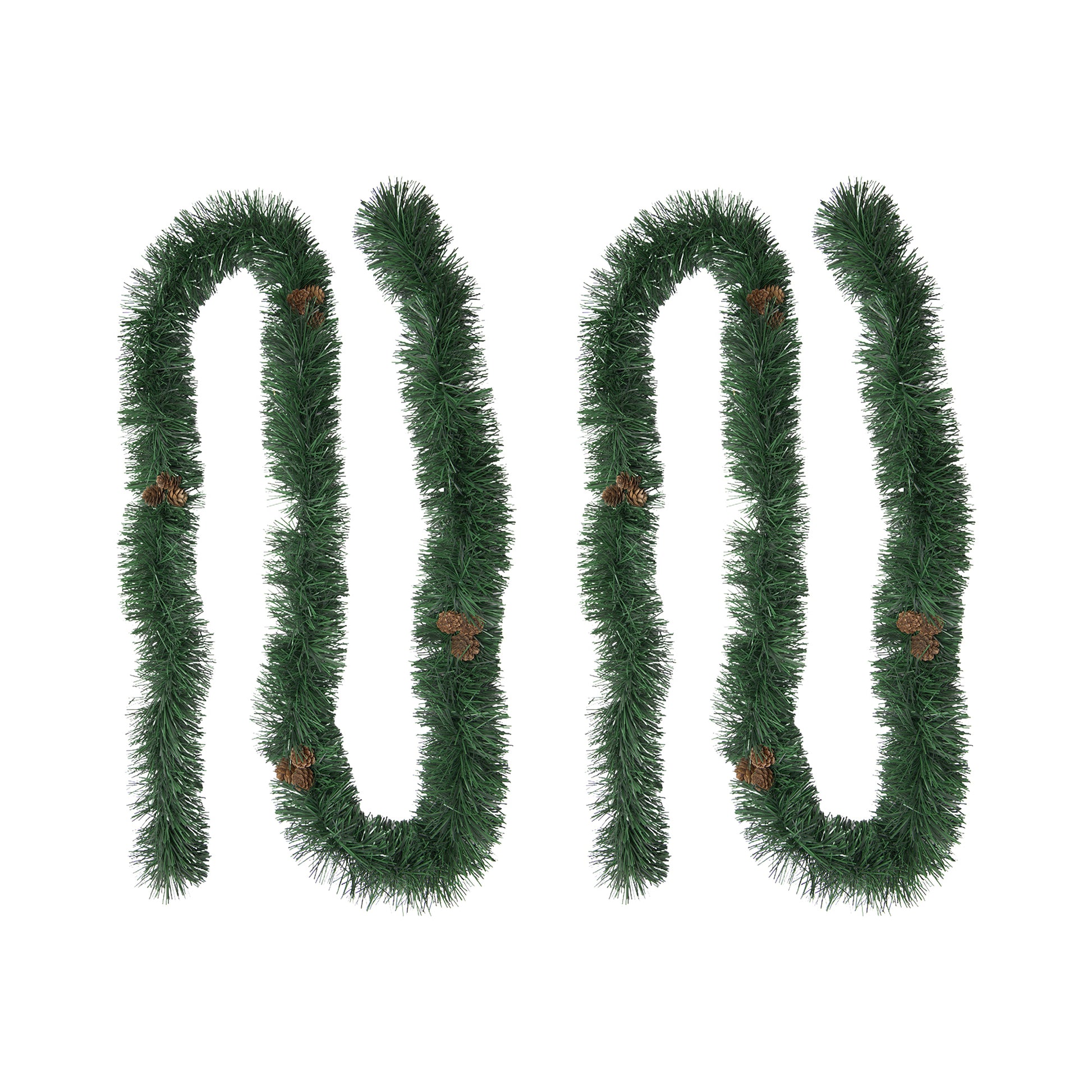 2m Green Tinsel Garland with Pinecones, Garland, Holiday Decor- Set of 2