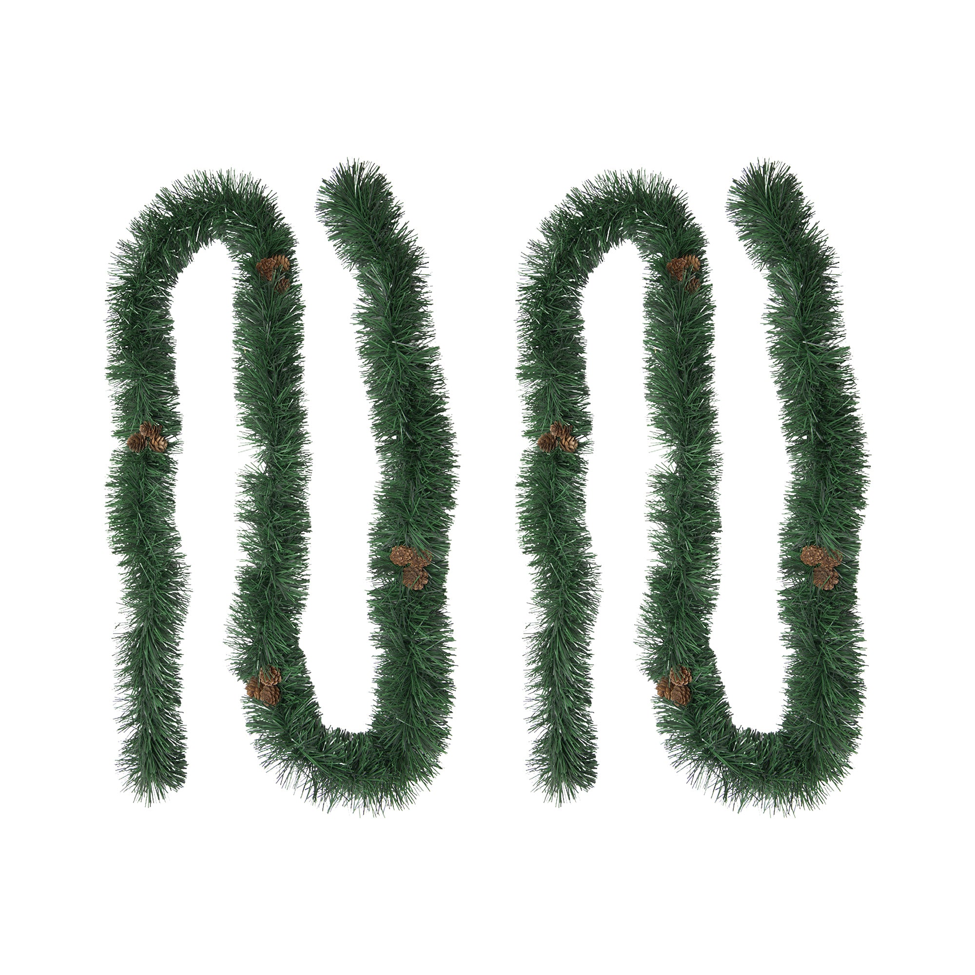 2m Green Tinsel Garland with Pinecones, Garland, Holiday Decor- Set of 2
