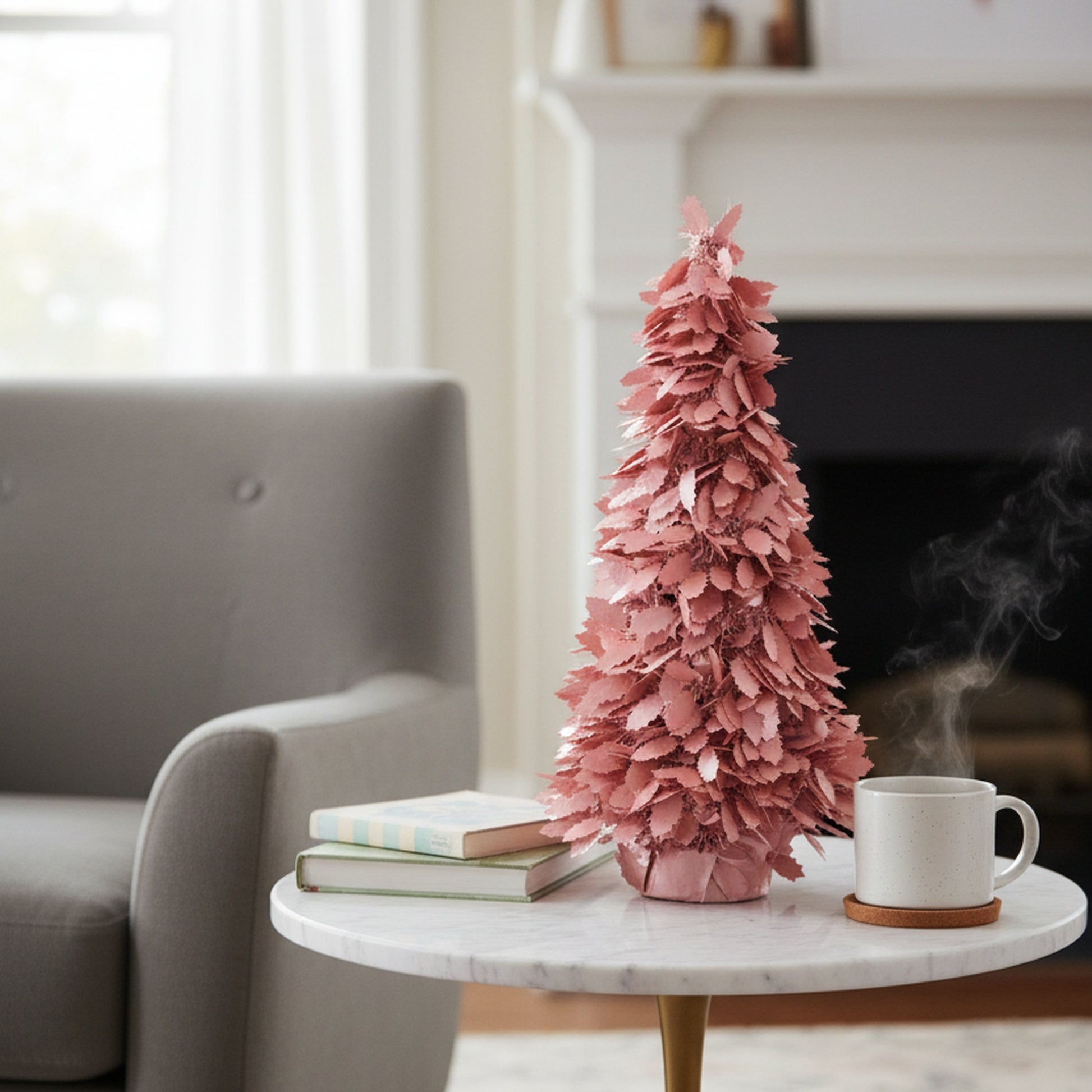 Pink Layered Leaf Cutout Tinsel Christmas Tree, Christmas, Tinsel Decor, Holiday Decor- Set of 2