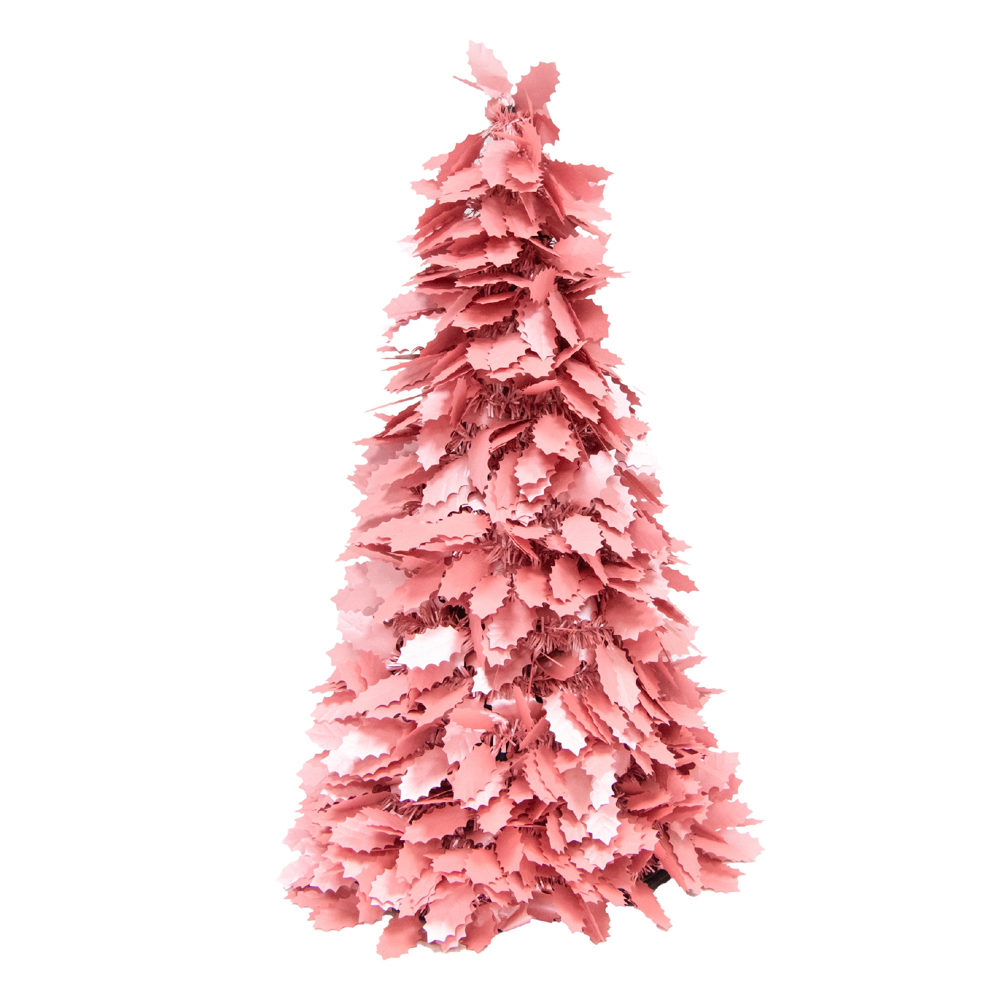 Pink Layered Leaf Cutout Tinsel Christmas Tree, Christmas, Tinsel Decor, Holiday Decor- Set of 2