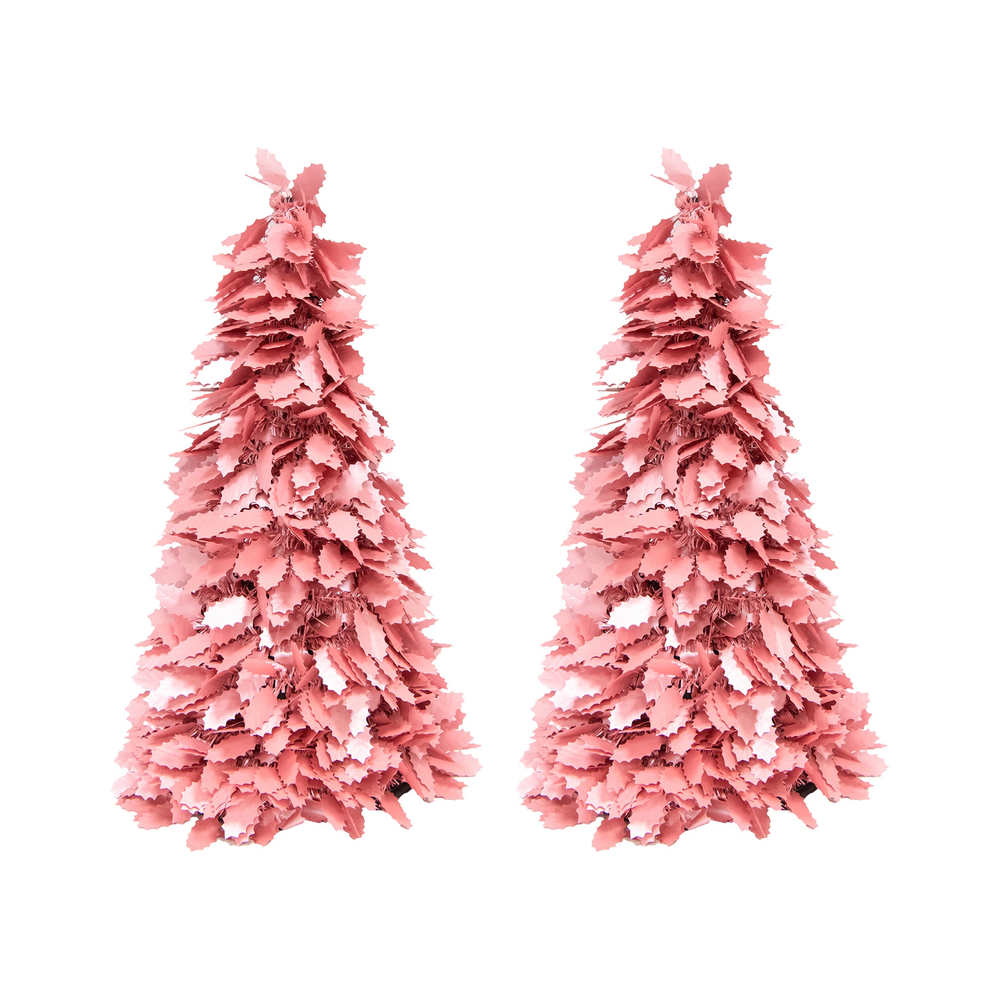 Pink Layered Leaf Cutout Tinsel Christmas Tree, Christmas, Tinsel Decor, Holiday Decor- Set of 2