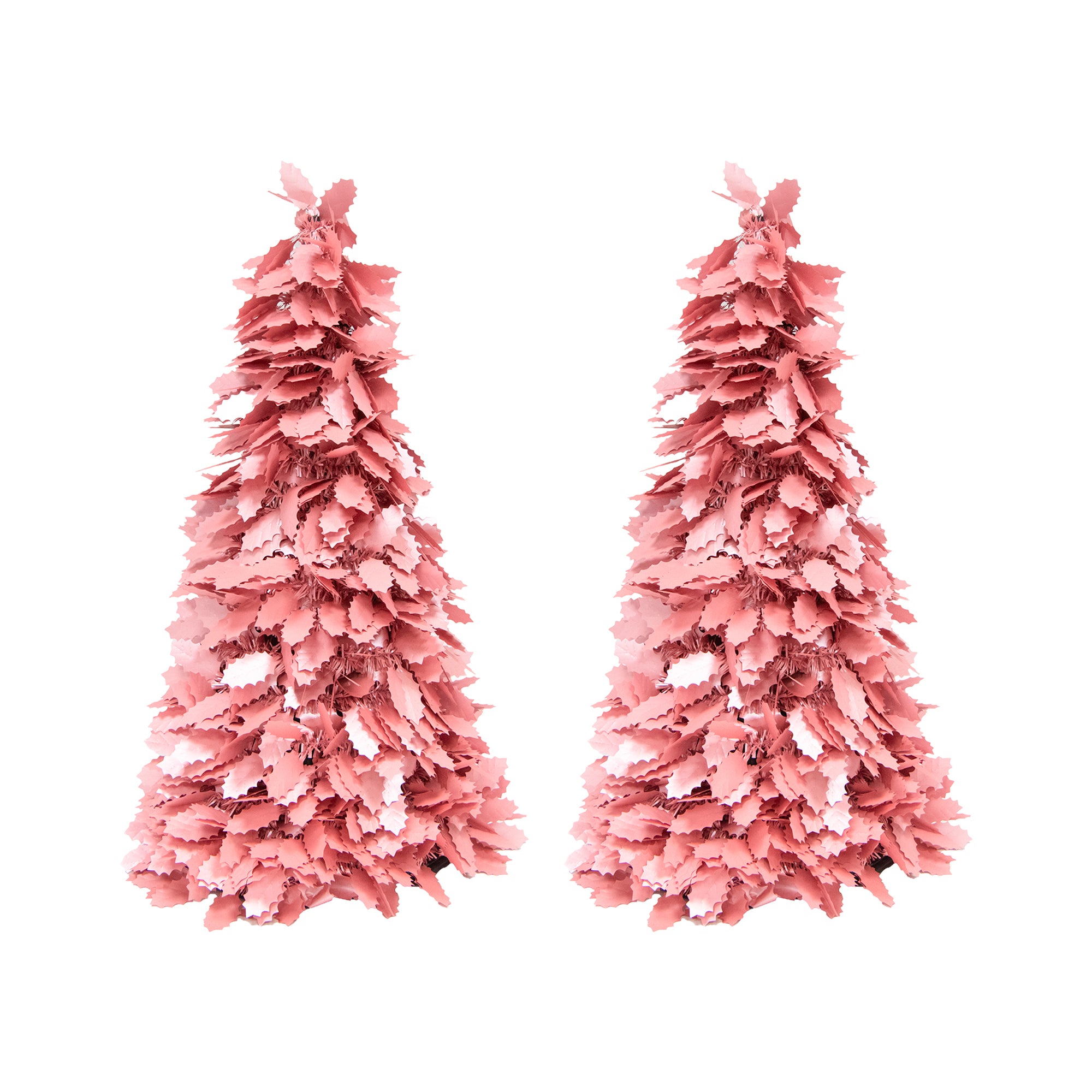 Pink Layered Leaf Cutout Tinsel Christmas Tree, Christmas, Tinsel Decor, Holiday Decor- Set of 2