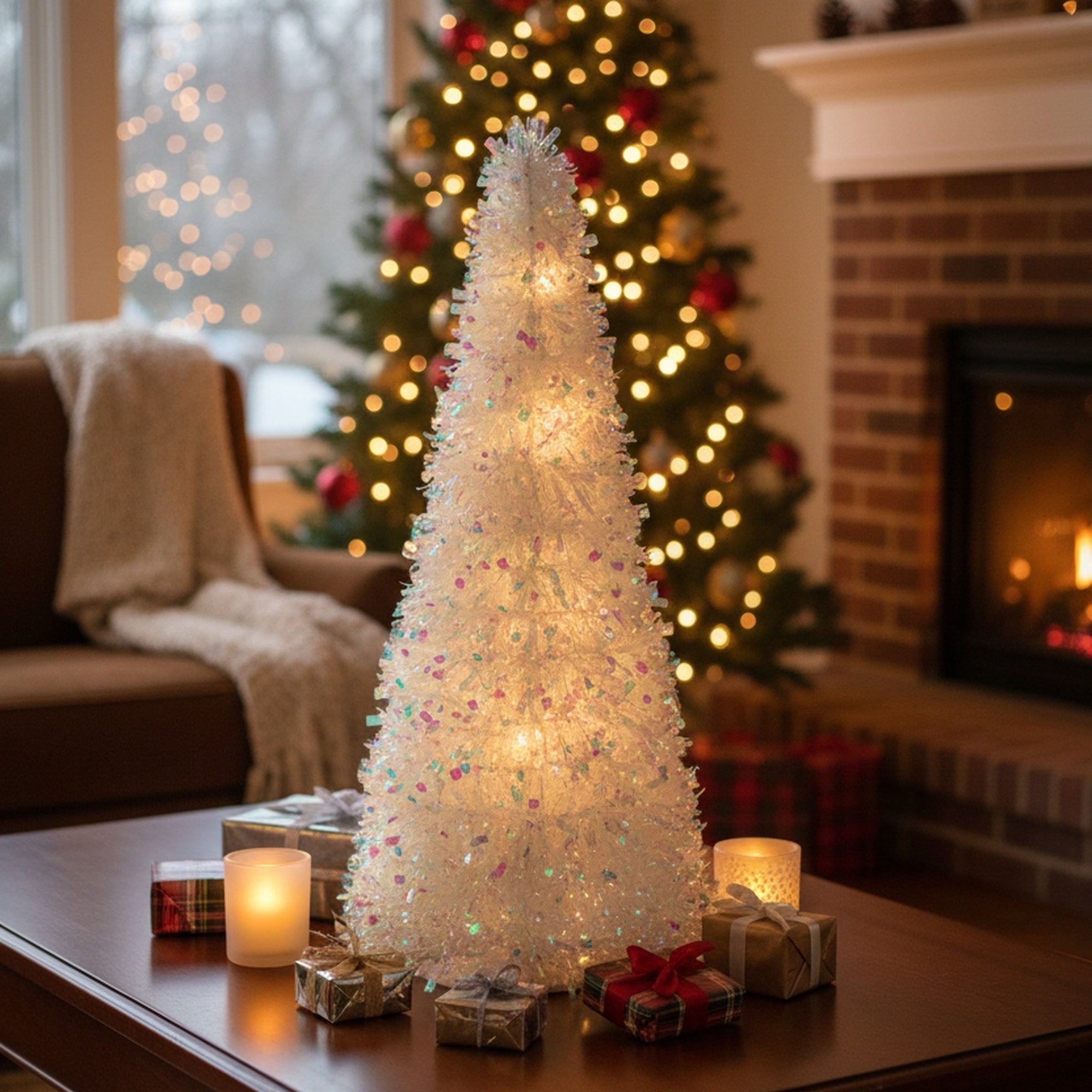 Iridescent Tinsel Christmas Tree, Christmas, Tinsel Decor, Holiday Decor- Set of 2