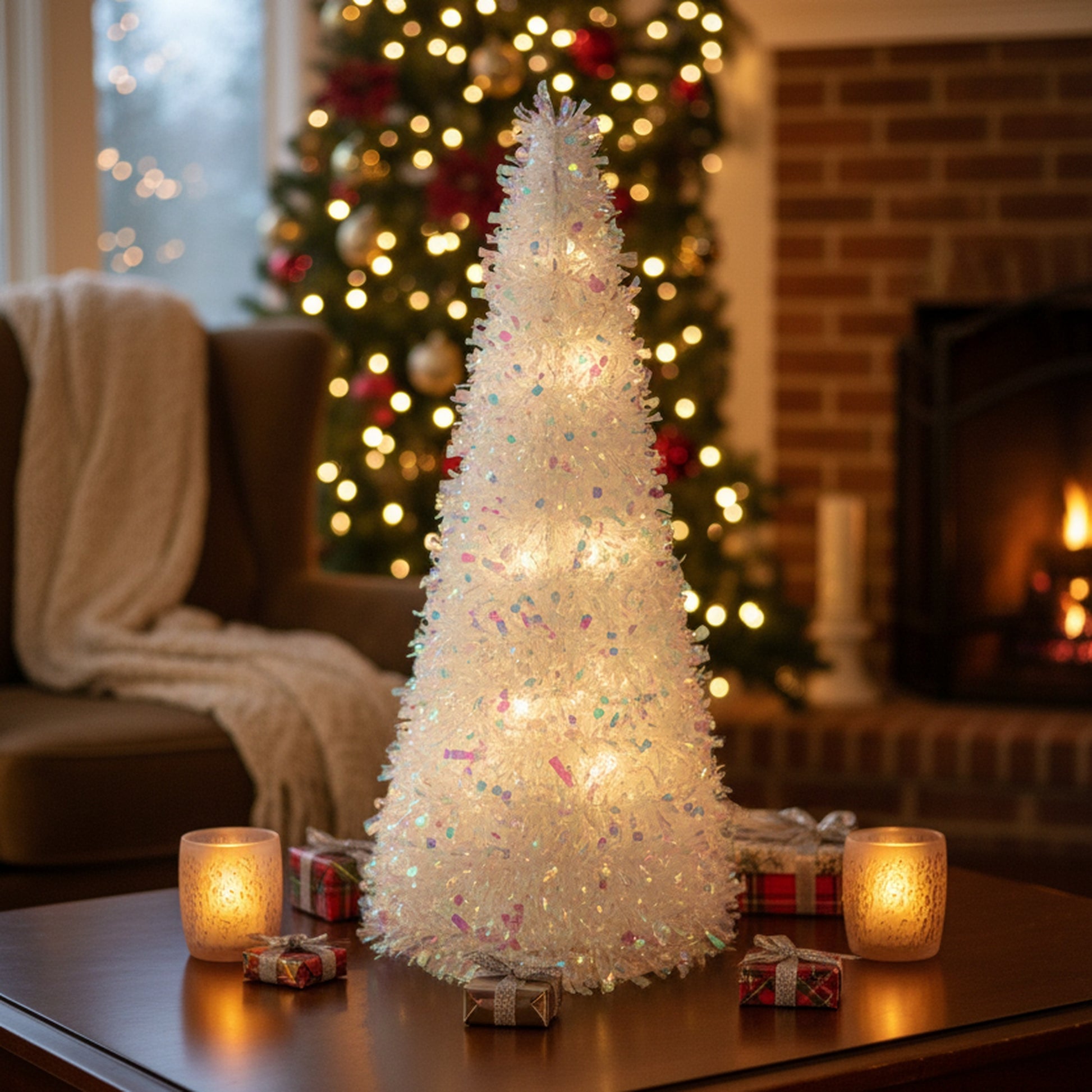 Iridescent Tinsel Christmas Tree, Christmas, Tinsel Decor, Holiday Decor- Set of 2