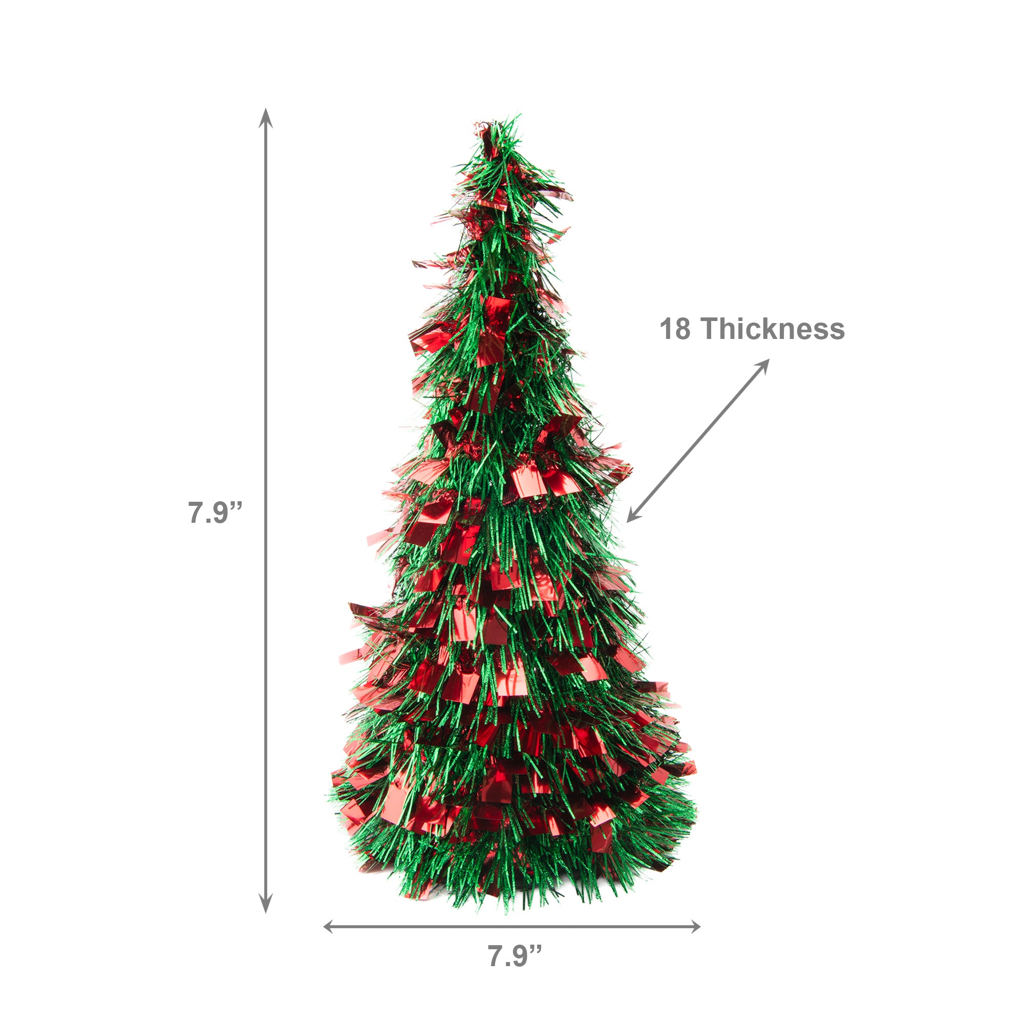 Red and Green Tinsel Christmas Tree 18", Christmas, Tinsel Decor, Holiday Decor- Set of 2