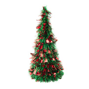 Red and Green Tinsel Christmas Tree 18", Christmas, Tinsel Decor, Holiday Decor- Set of 2