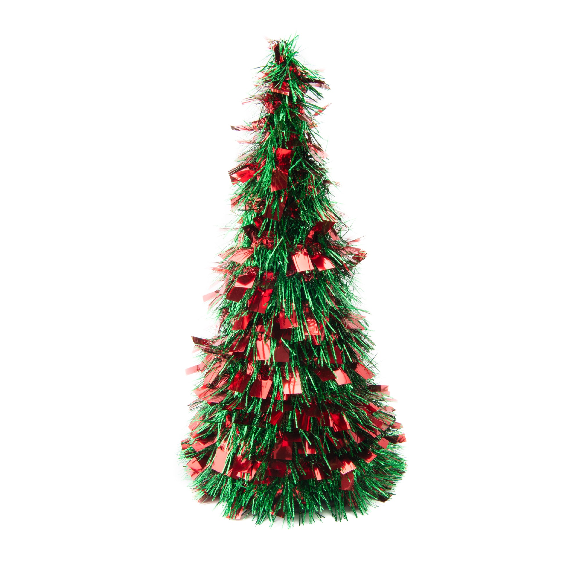 Red and Green Tinsel Christmas Tree 18", Christmas, Tinsel Decor, Holiday Decor- Set of 2