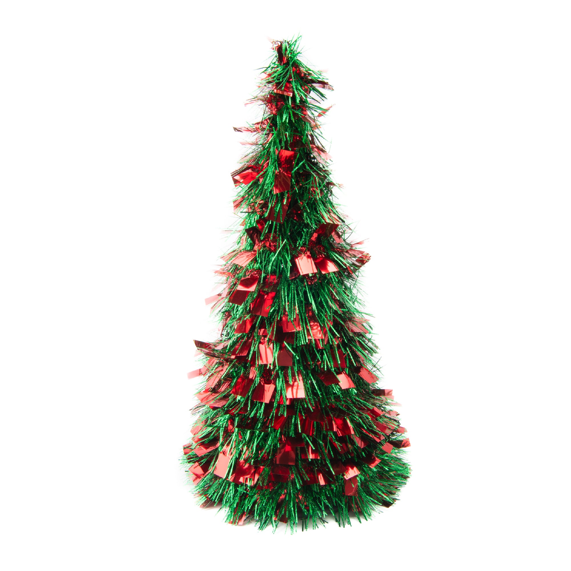 Red and Green Tinsel Christmas Tree 18", Christmas, Tinsel Decor, Holiday Decor- Set of 2