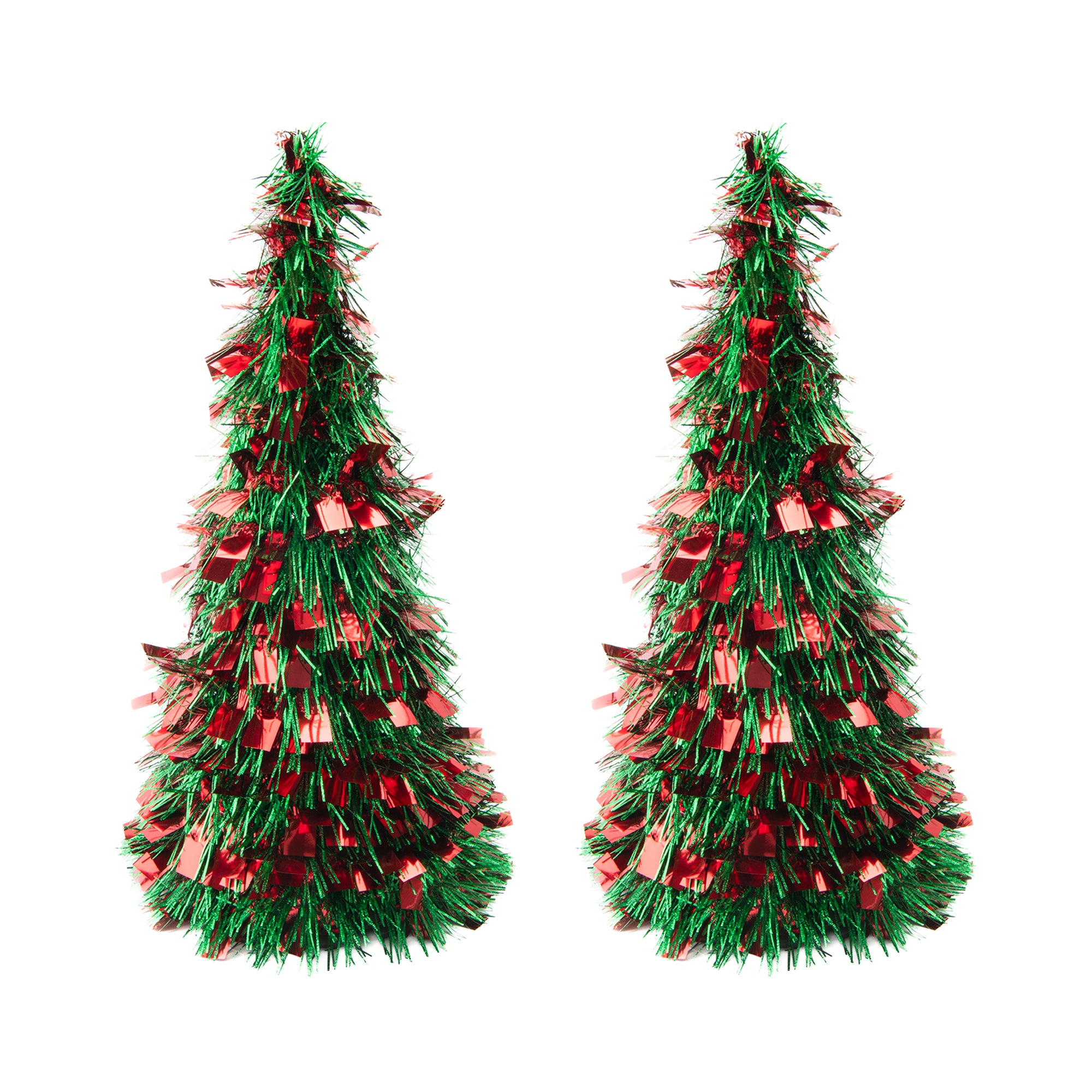 Red and Green Tinsel Christmas Tree 18", Christmas, Tinsel Decor, Holiday Decor- Set of 2