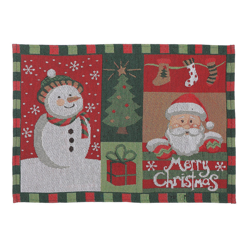 Tapestry Unbacked Placemat – Snowman & Santa Design, Holiday Table Set of 12