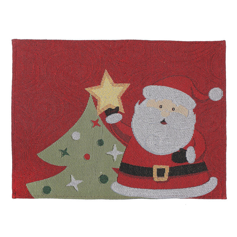 Tapestry Unbacked Placemat – Santa Decorating Tree, Holiday Dining Set of 12