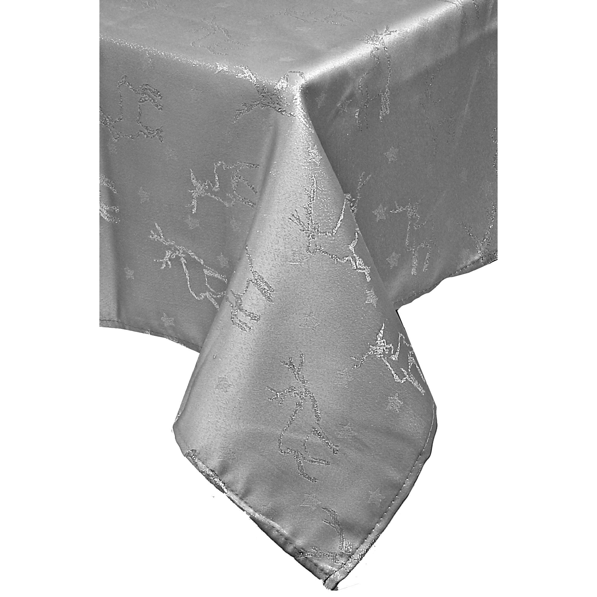 Lurex Round Tablecloth 60 Inch Silver Reindeer Christmas Table Cover