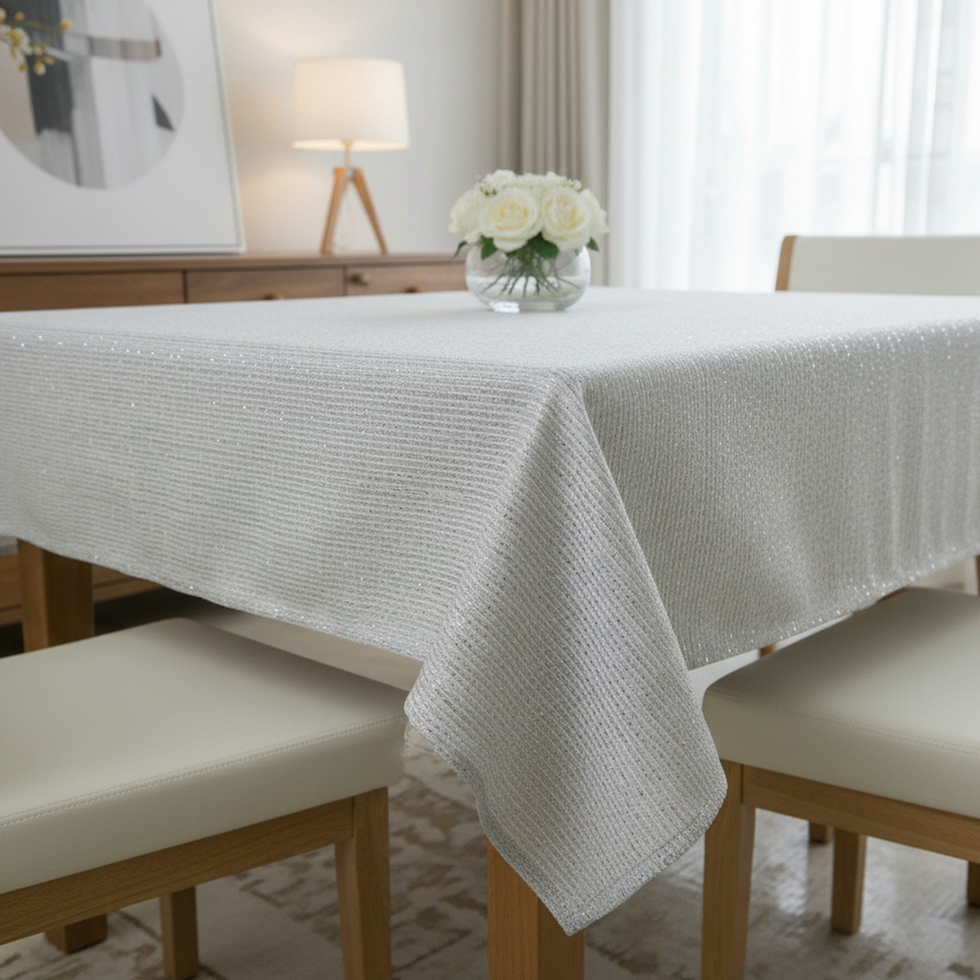 Lurex Tablecloth 52 X 70 Silver, Tablecloth, Holiday Decor