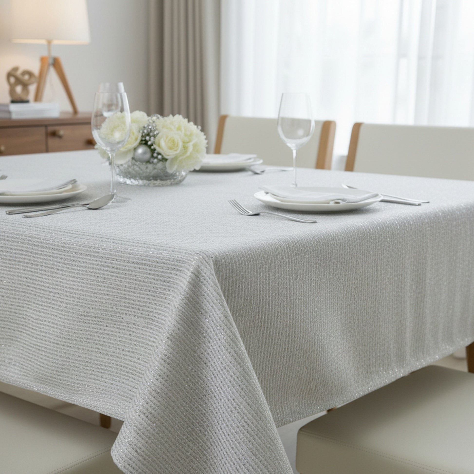 Lurex Tablecloth 52 X 70 Silver, Tablecloth, Holiday Decor