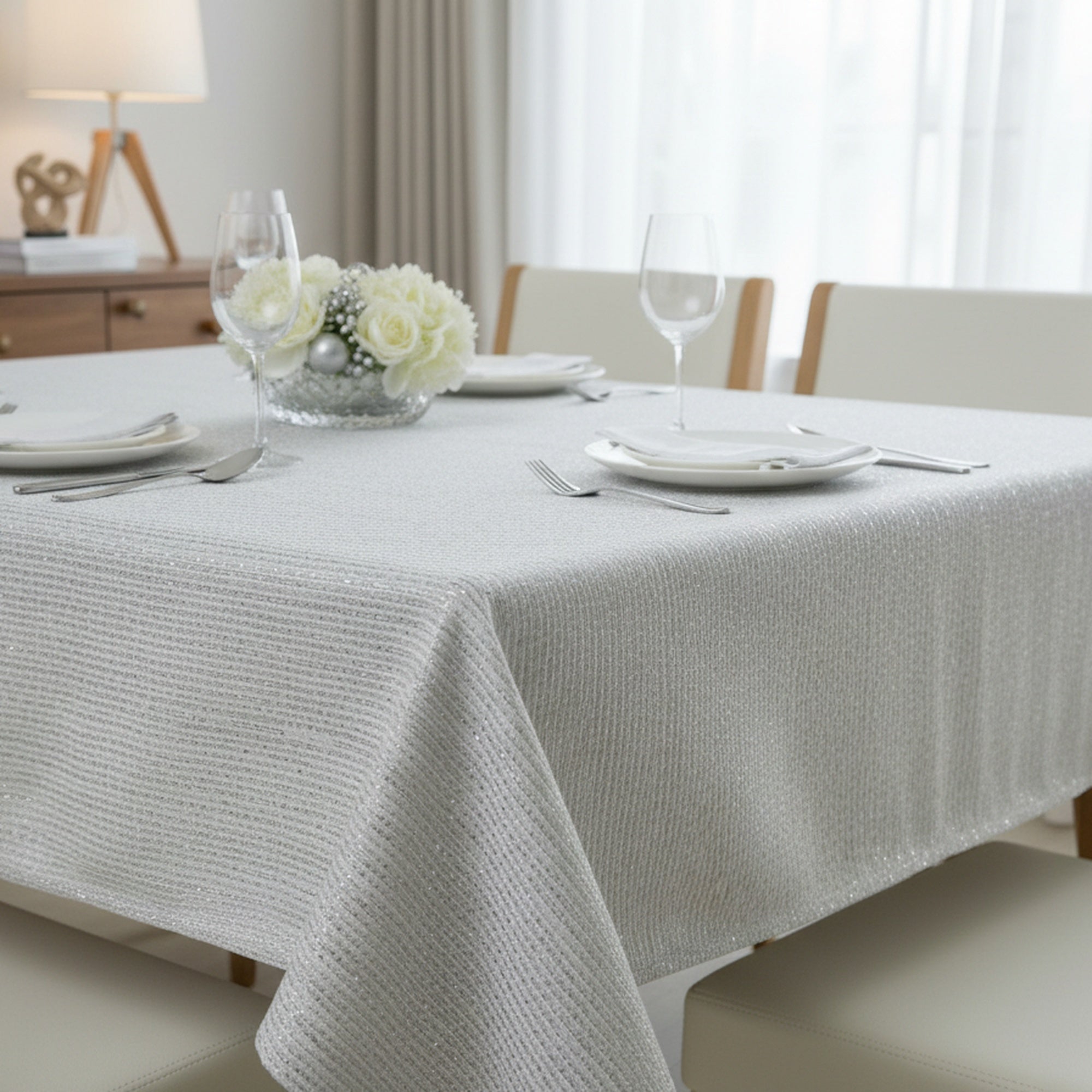 Lurex Tablecloth 52 X 70 Silver, Tablecloth, Holiday Decor