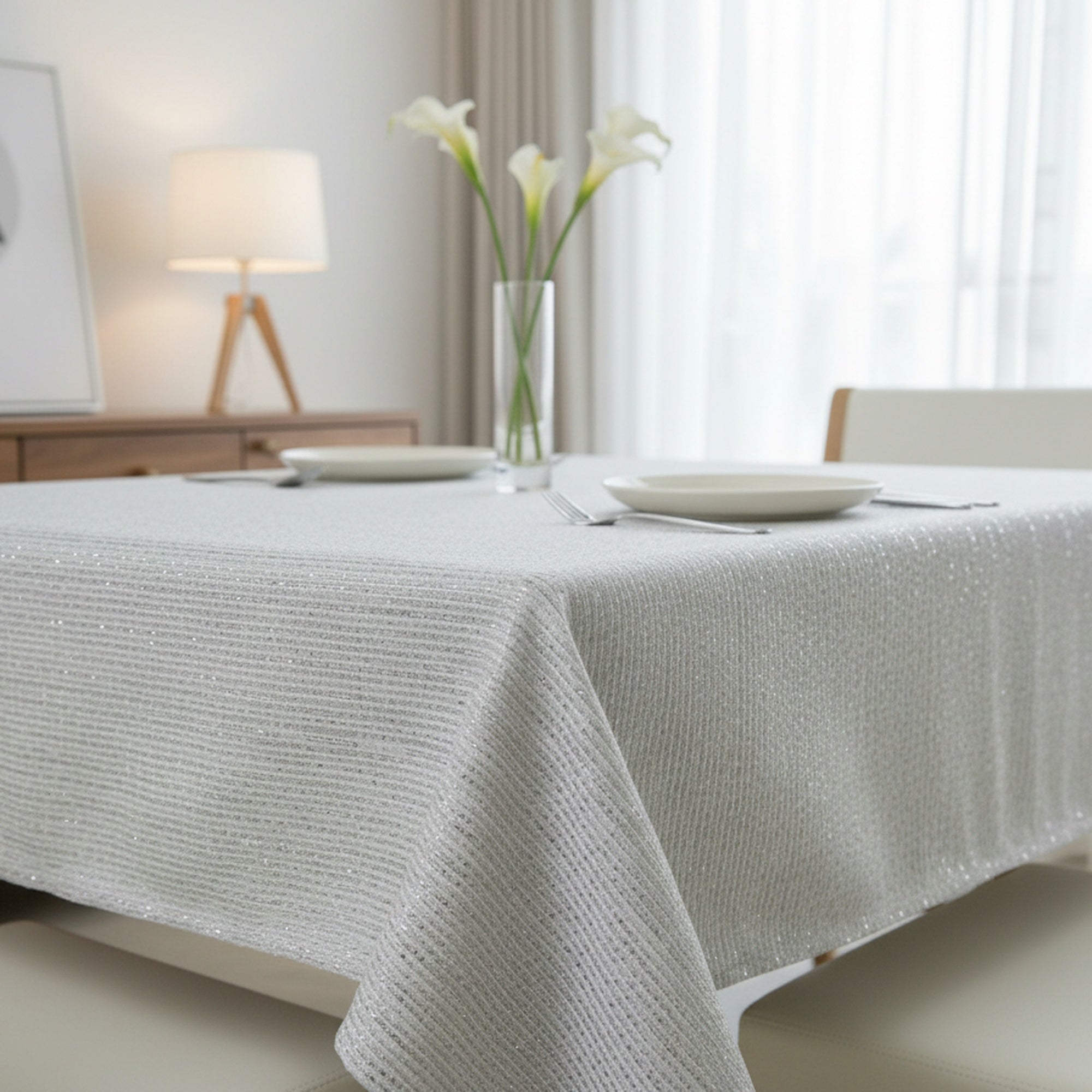 Lurex Tablecloth 60 X 104 Silver, Tablecloth, Holiday Decor