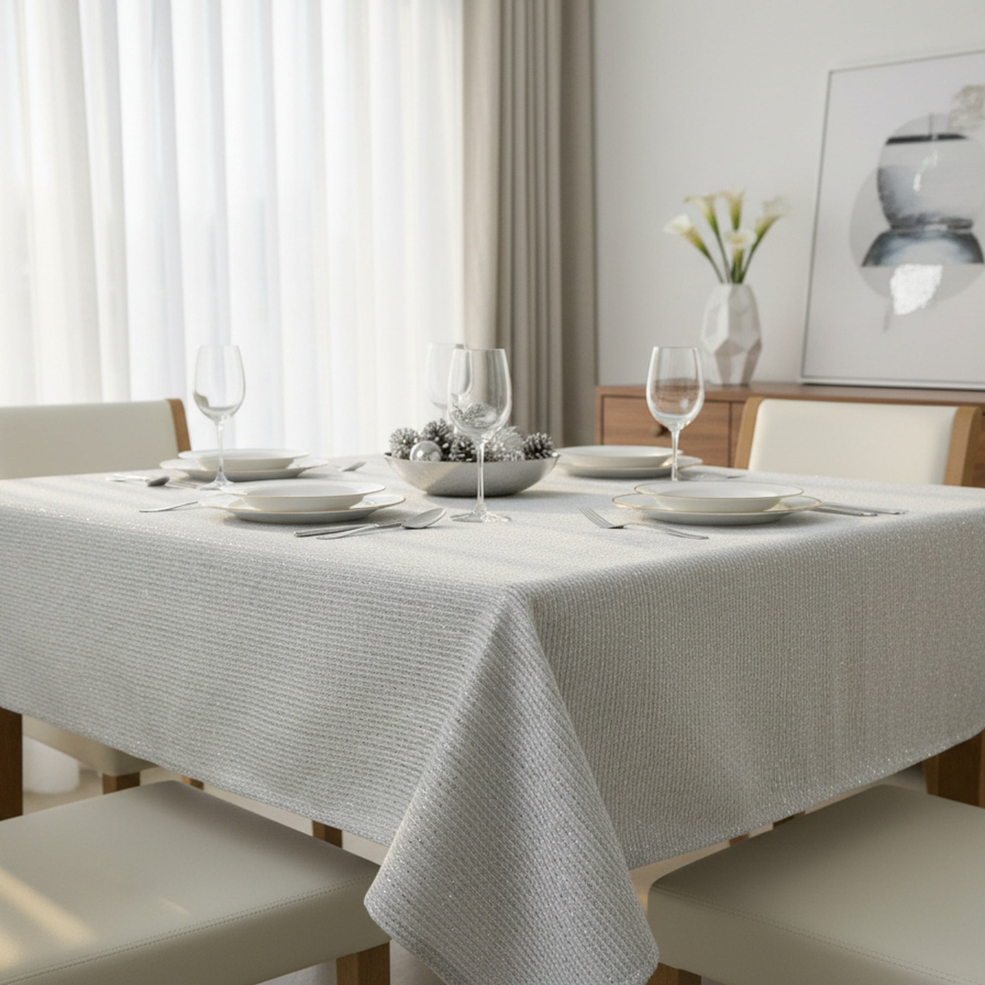Lurex Tablecloth 60 X 104 Silver, Tablecloth, Holiday Decor