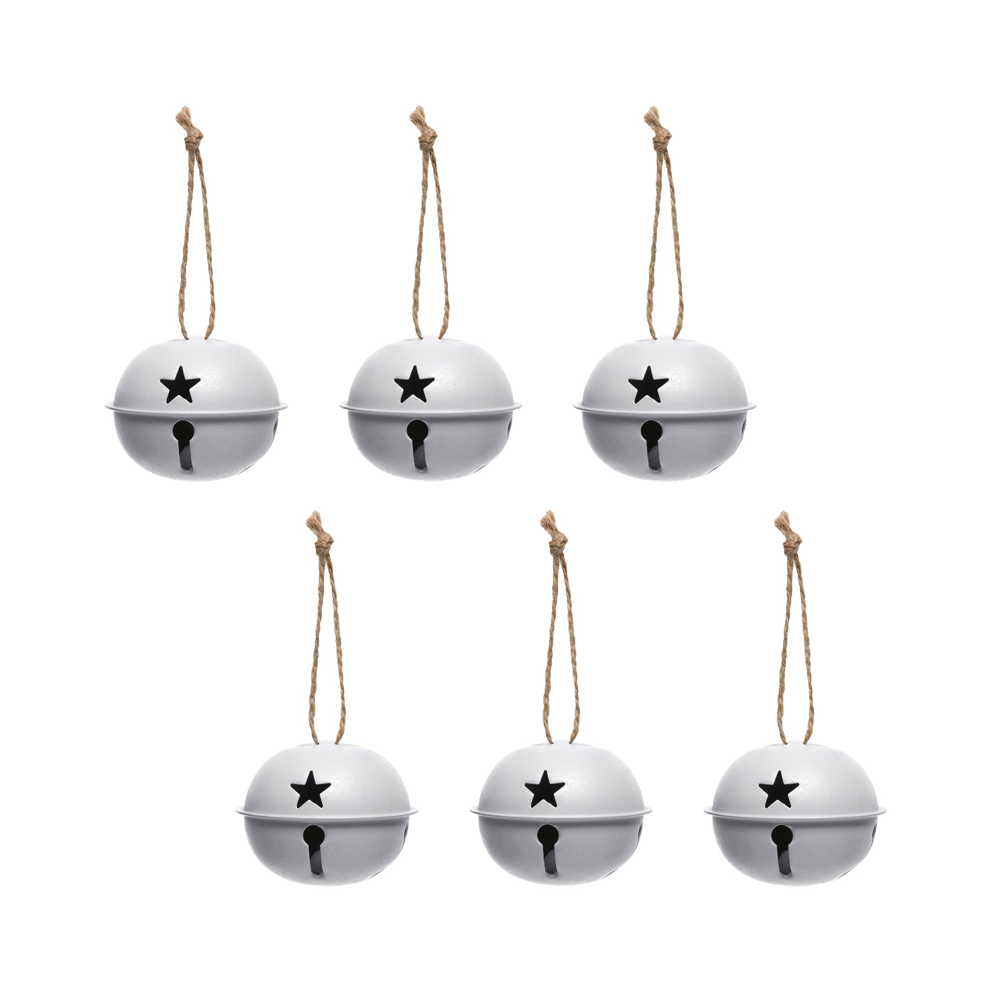 Jingle Bell Set of 6 Grey Medium, Christmas, Jingle Bells, Holiday Decor- Set of 6