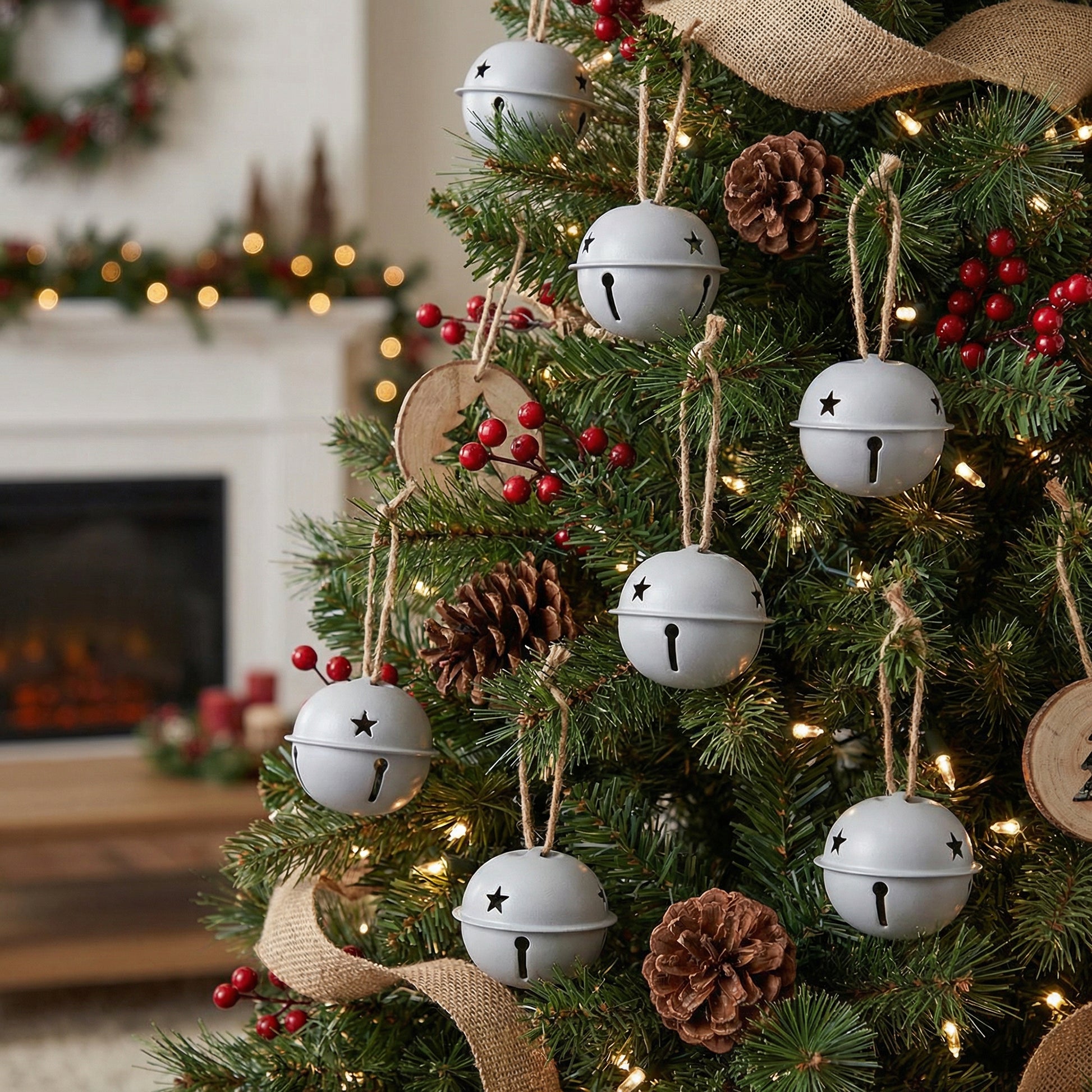 Jingle Bell Set of 6 Grey Small, Christmas, Jingle Bells, Holiday Decor- Set of 6