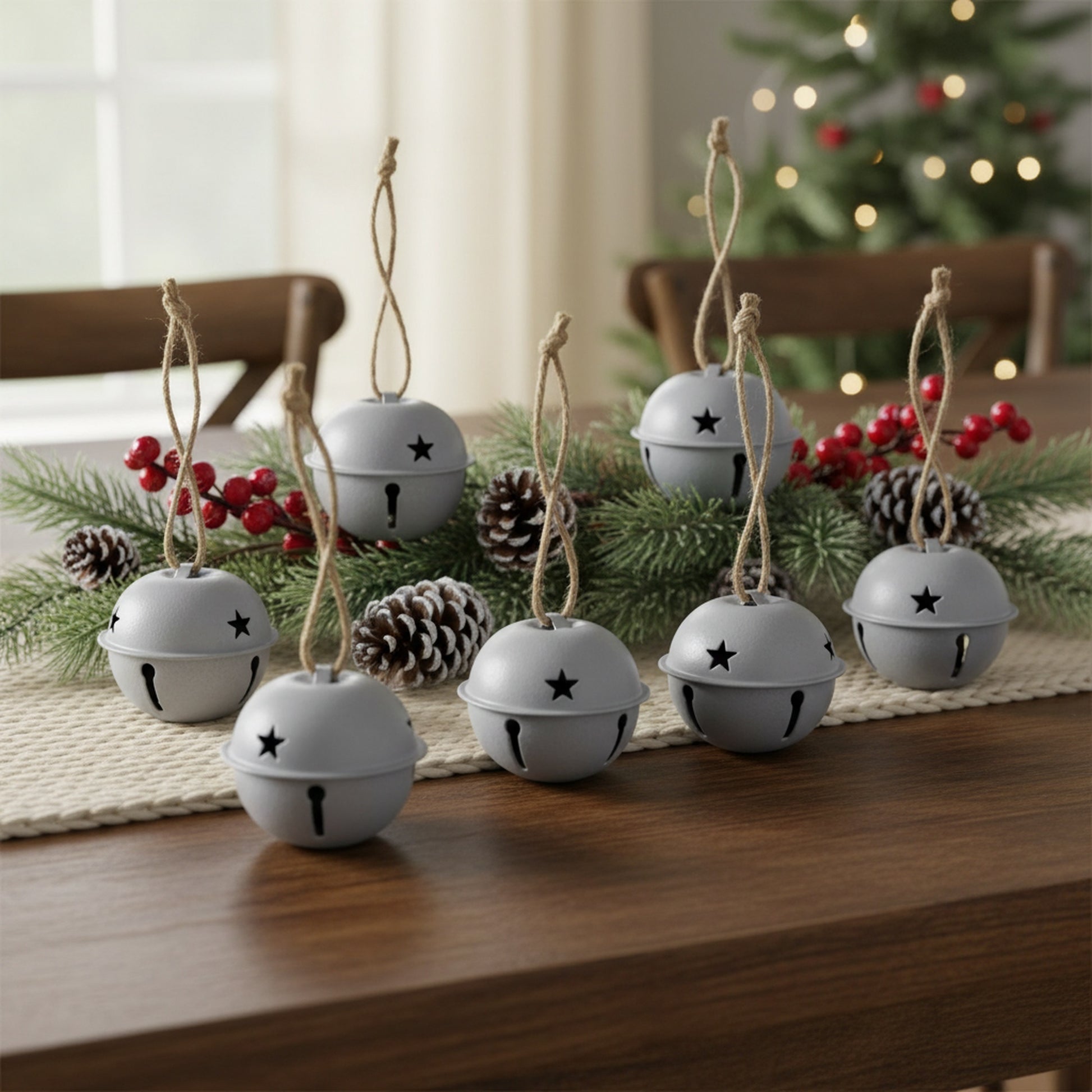 Jingle Bell Set of 6 Grey Small, Christmas, Jingle Bells, Holiday Decor- Set of 6
