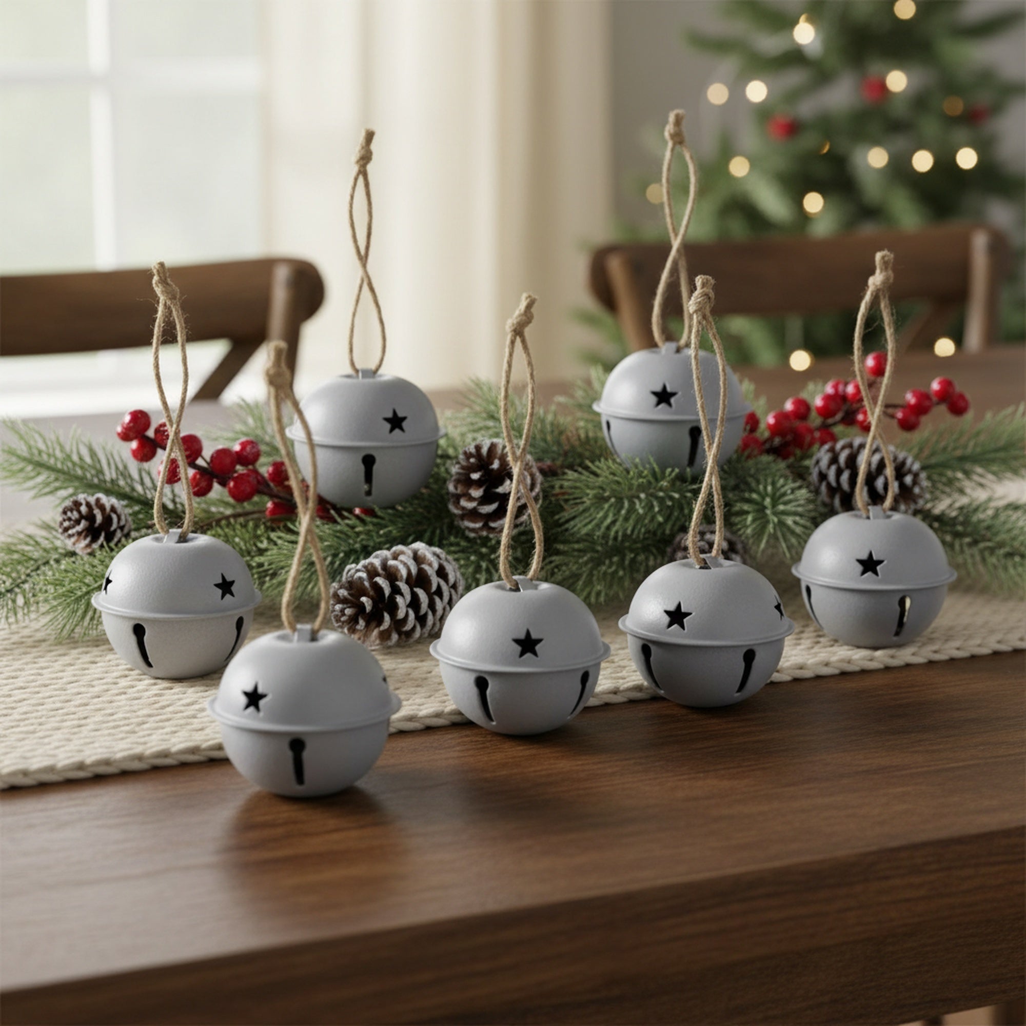 Jingle Bell Set of 6 Grey Small, Christmas, Jingle Bells, Holiday Decor- Set of 6