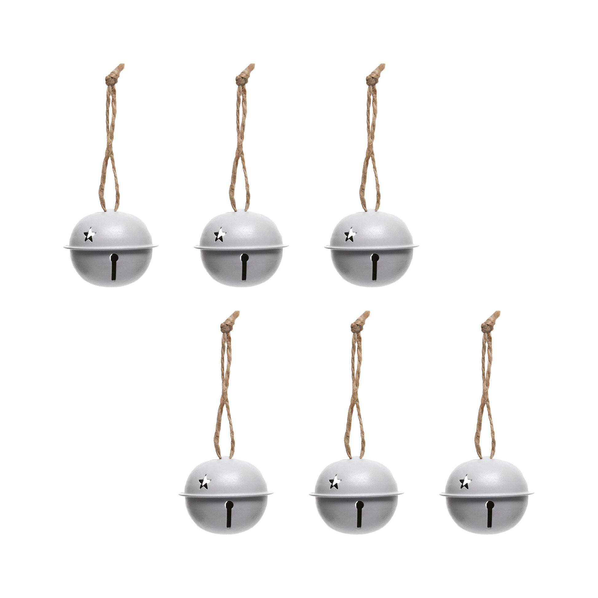 Jingle Bell Set of 6 Grey Small, Christmas, Jingle Bells, Holiday Decor- Set of 6