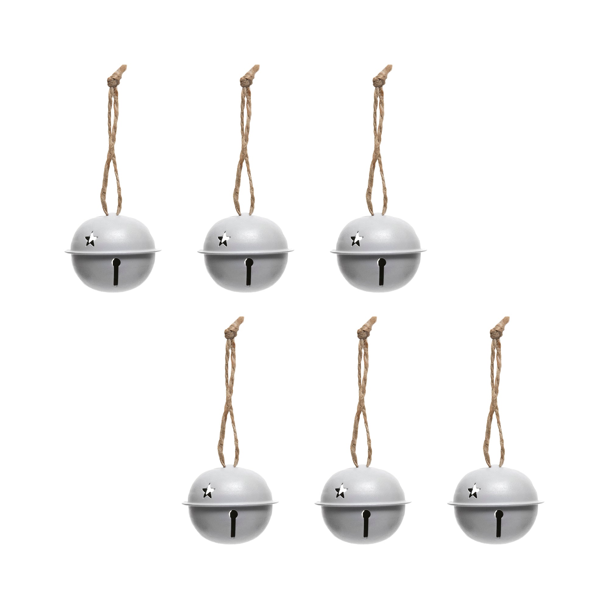 Jingle Bell Set of 6 Grey Small, Christmas, Jingle Bells, Holiday Decor- Set of 6