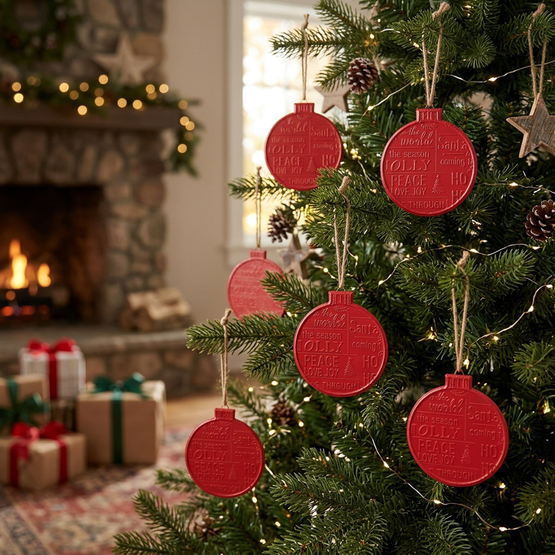 Christmas Round Ornament Red, Christmas, Ornament, Holiday Decor- Set of 6