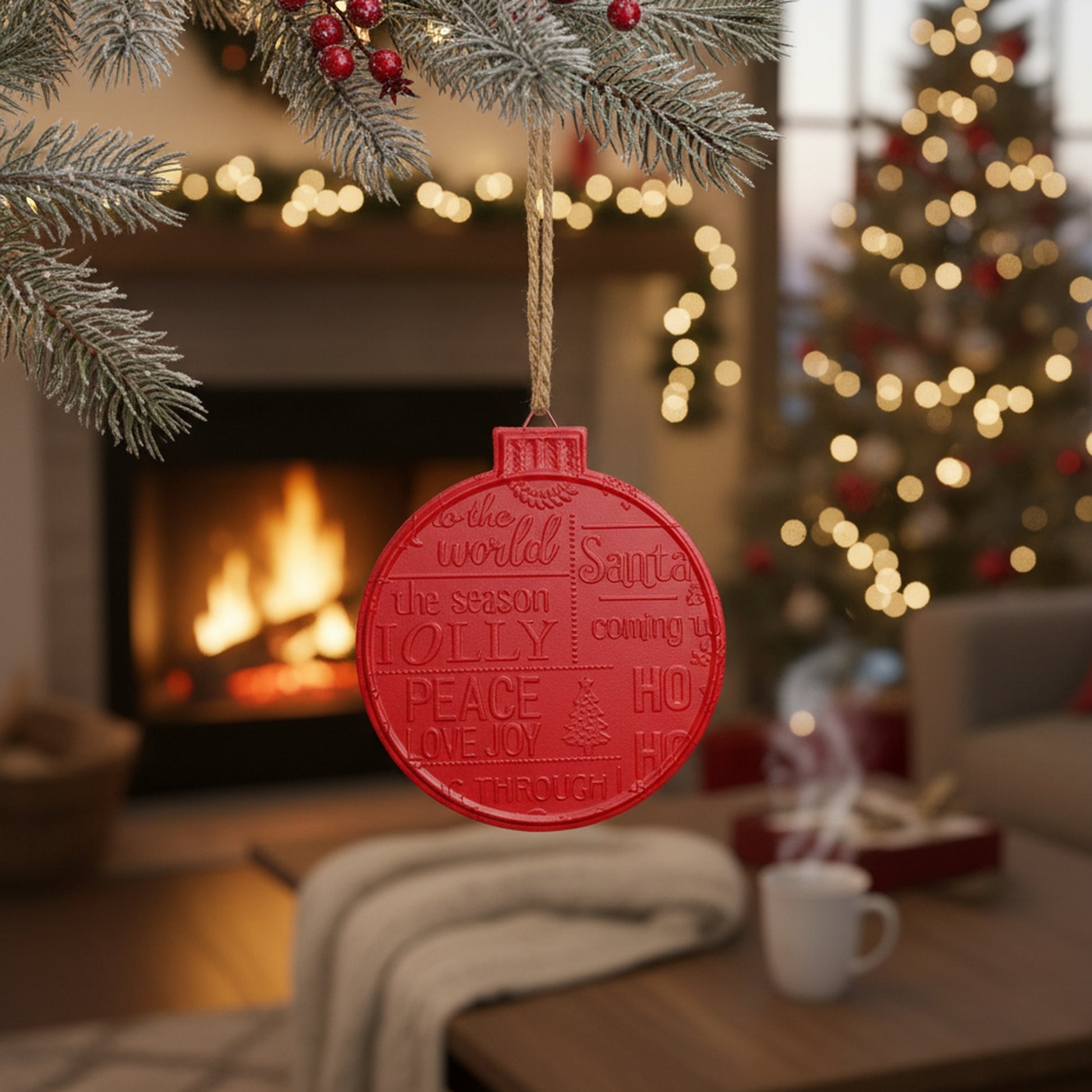 Christmas Round Ornament Red, Christmas, Ornament, Holiday Decor- Set of 6
