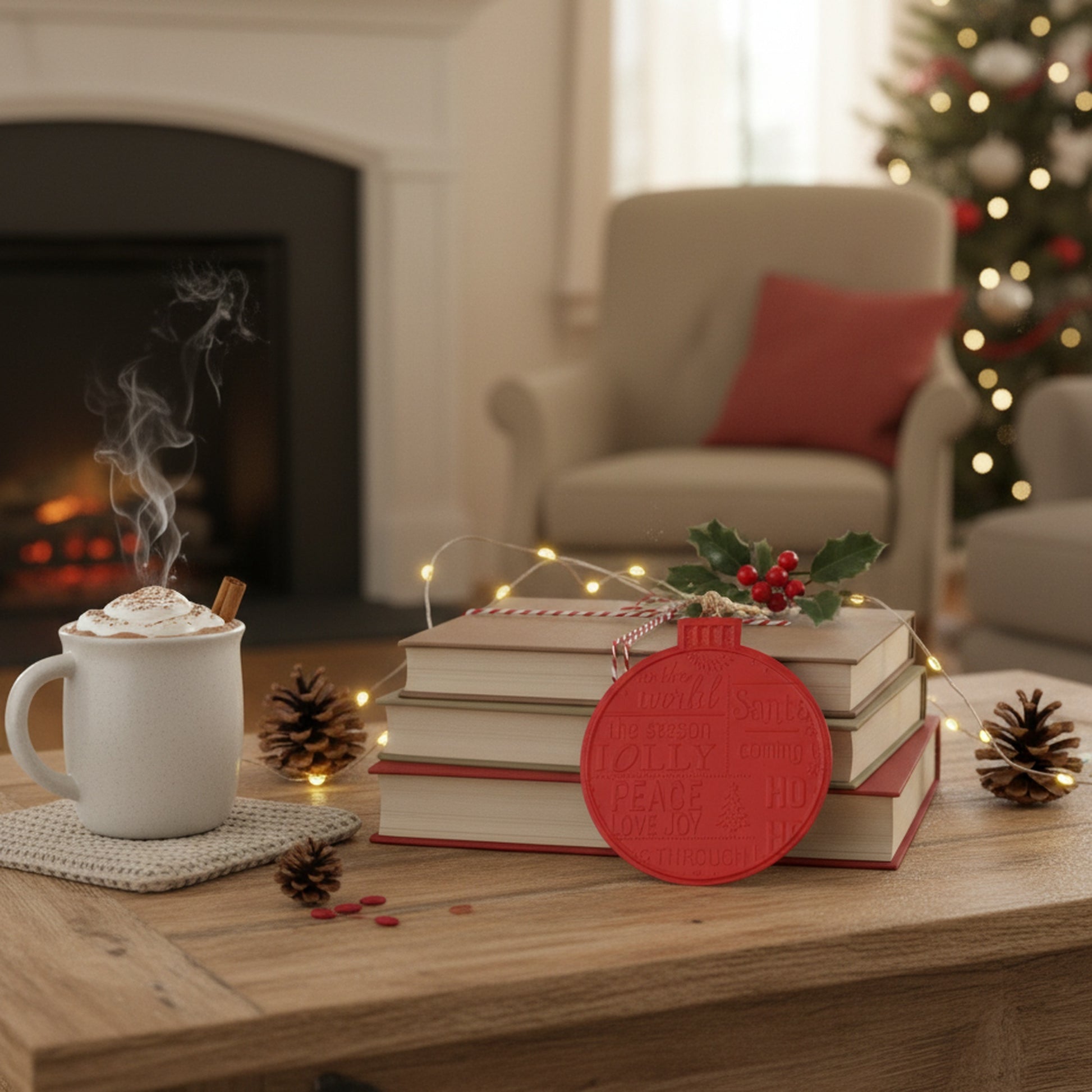 Christmas Round Ornament Red, Christmas, Ornament, Holiday Decor- Set of 6