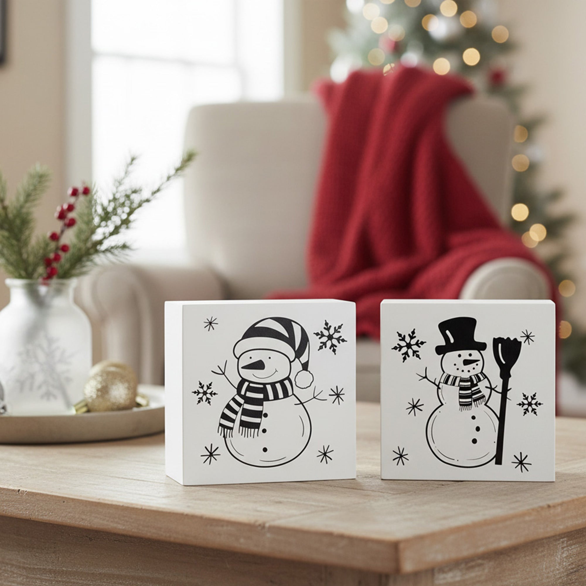 Snowman Block 2 Assorted, Christmas, Holiday Decor- Set of 2