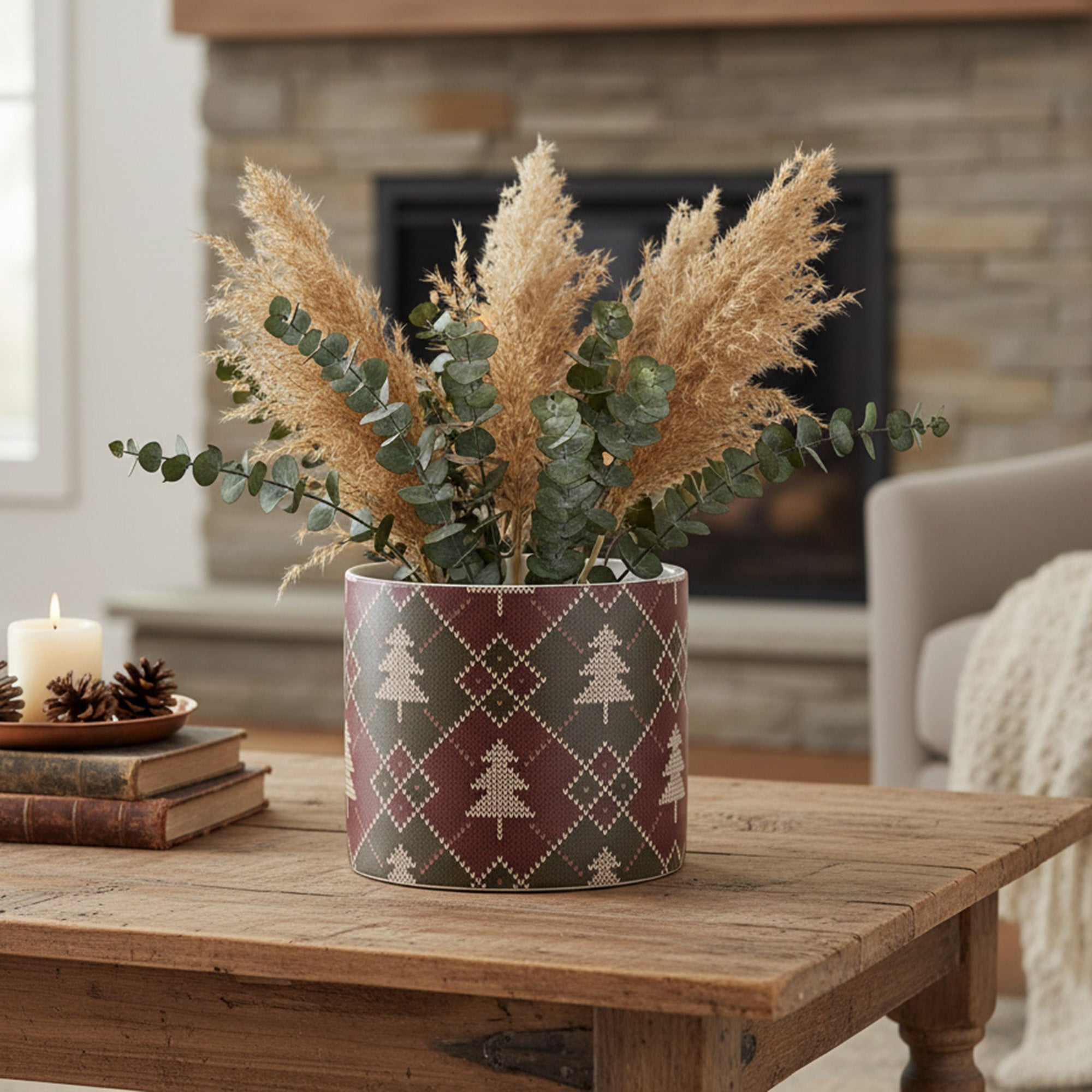 Alpine Plaid Pot Large, Winter, Planter, Holiday Decor- Set of 3