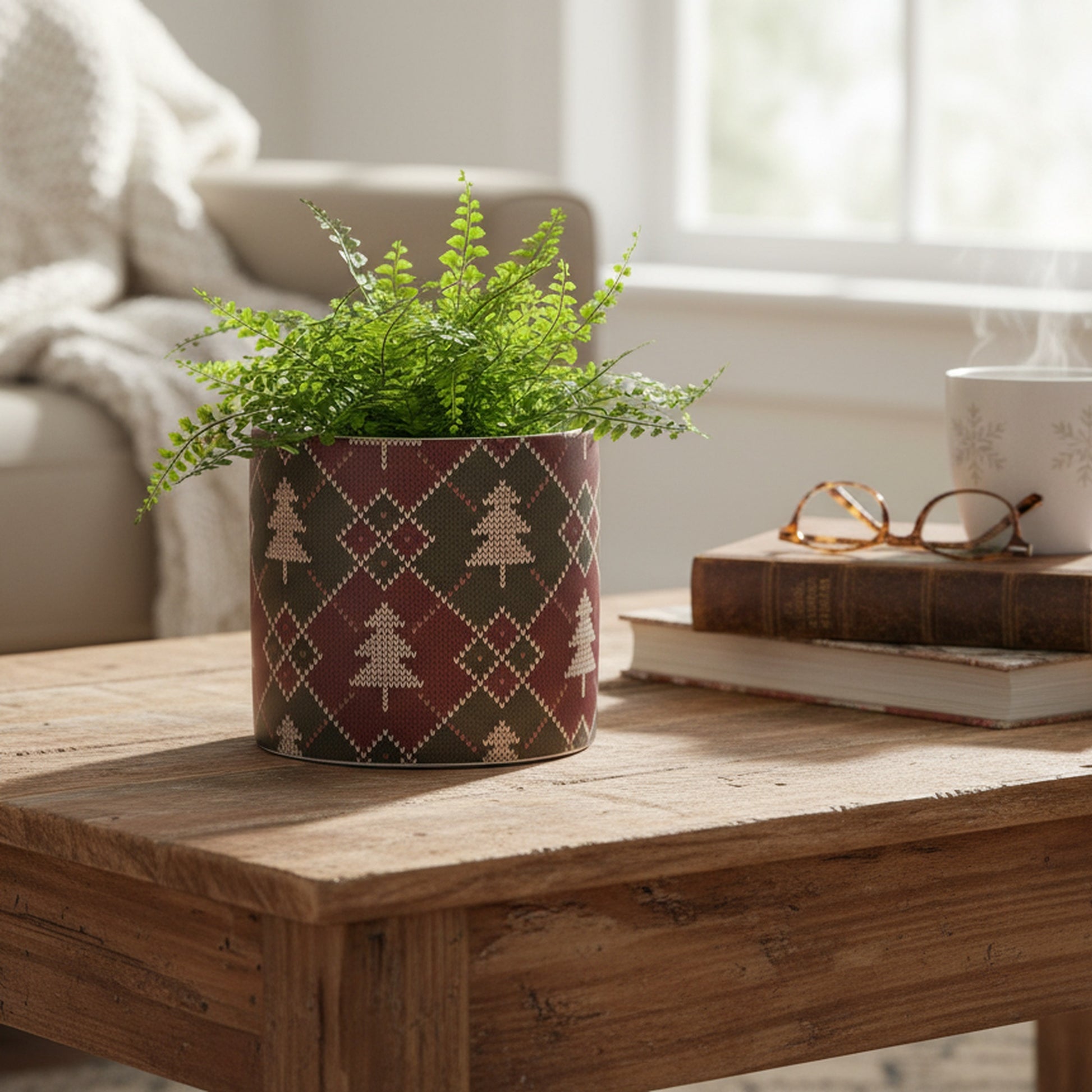 Alpine Plaid Pot Large, Winter, Planter, Holiday Decor- Set of 3