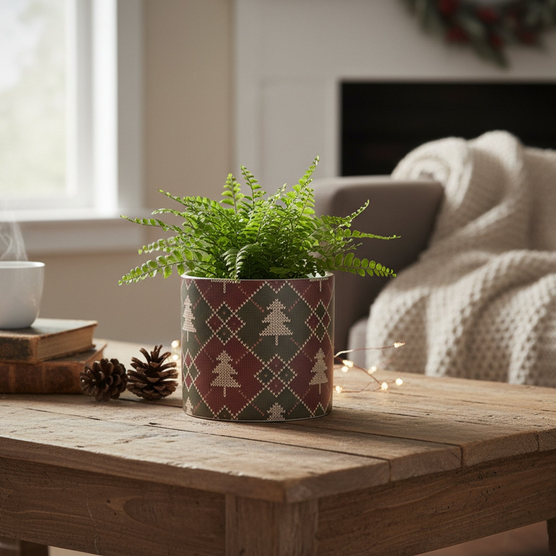 Alpine Plaid Pot Large, Winter, Planter, Holiday Decor- Set of 3