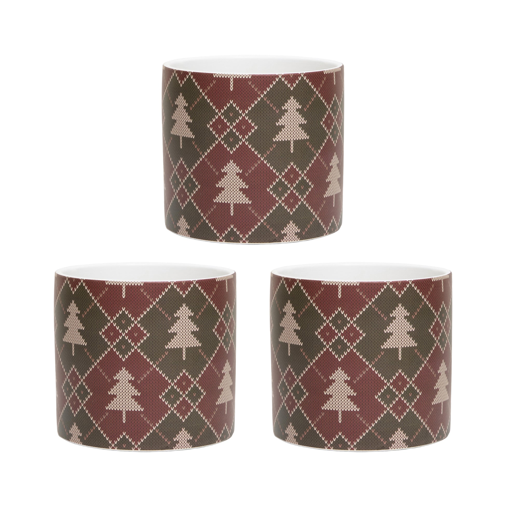 Alpine Plaid Pot Large, Winter, Planter, Holiday Decor- Set of 3
